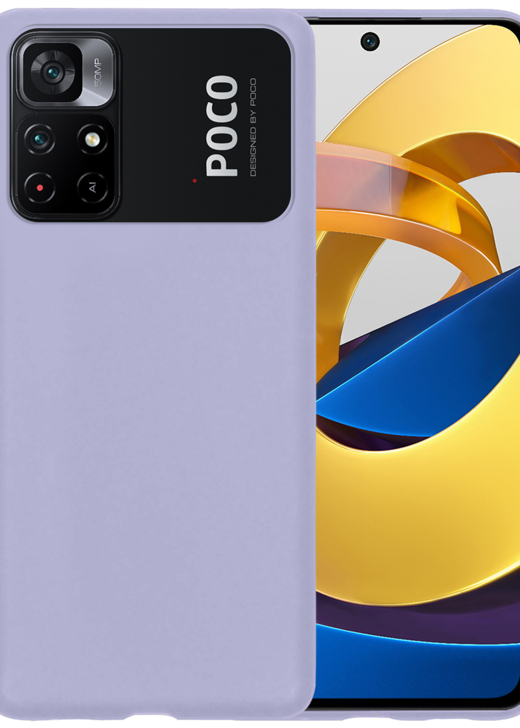 BTH Hoesje Geschikt voor Xiaomi Poco M4 Pro 5G Hoesje Siliconen Case Hoes - Hoes Geschikt voor Xiaomi Poco M4 Pro 5G Hoes Cover Case - Lila
