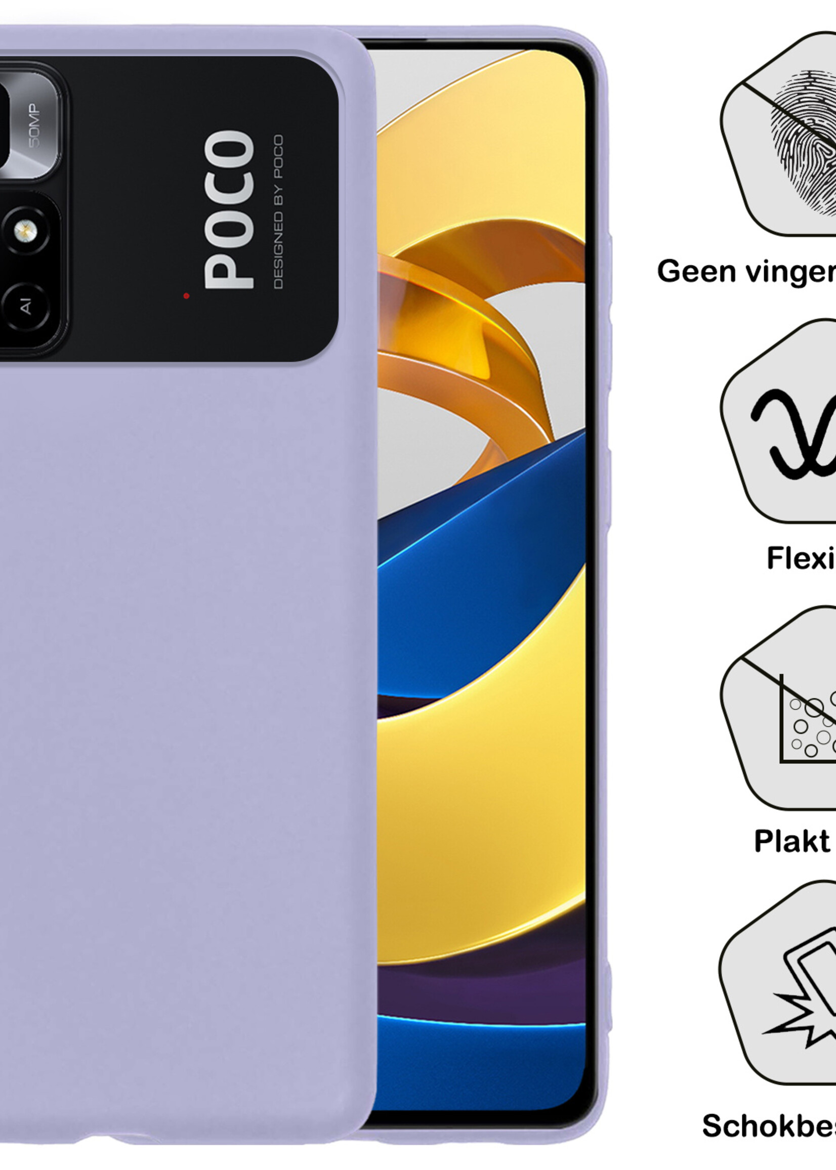 BTH Hoesje Geschikt voor Xiaomi Poco M4 Pro 5G Hoesje Siliconen Case Hoes - Hoes Geschikt voor Xiaomi Poco M4 Pro 5G Hoes Cover Case - Lila
