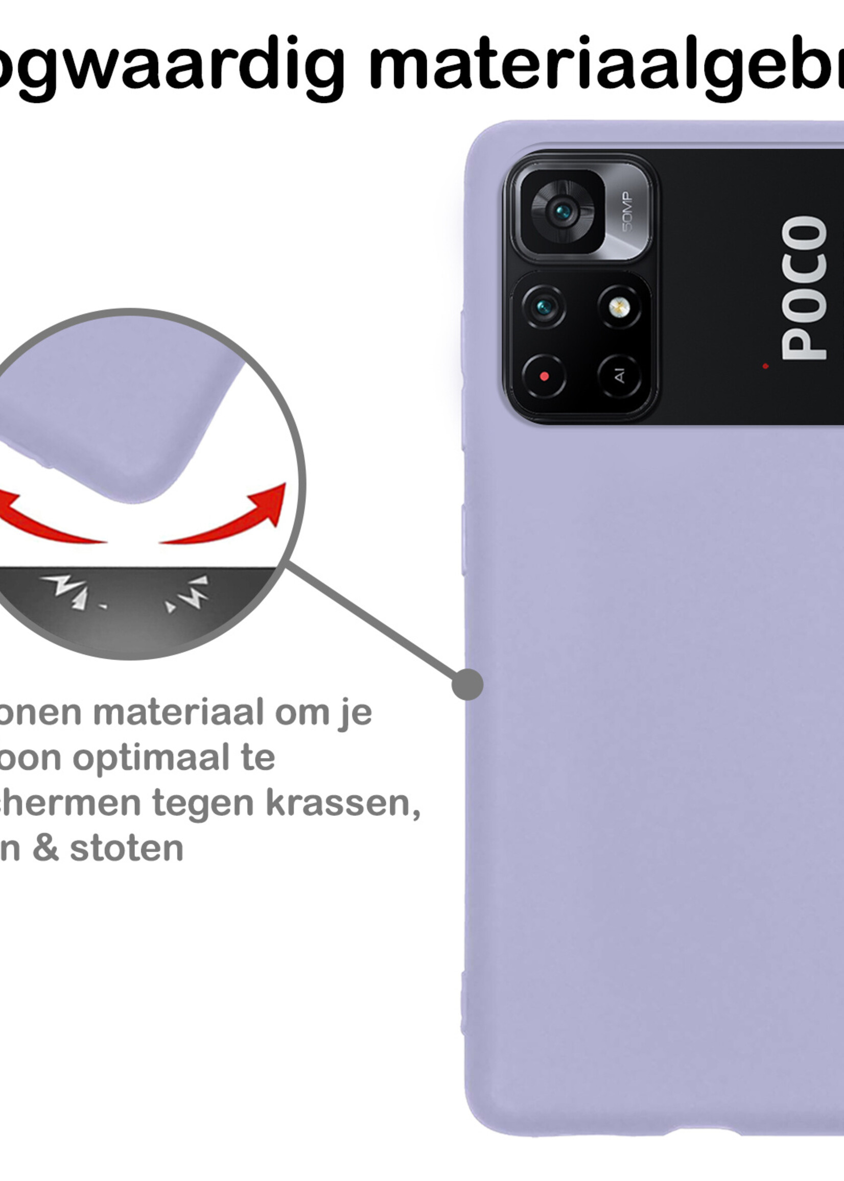 BTH Hoesje Geschikt voor Xiaomi Poco M4 Pro 5G Hoesje Siliconen Case Hoes - Hoes Geschikt voor Xiaomi Poco M4 Pro 5G Hoes Cover Case - Lila
