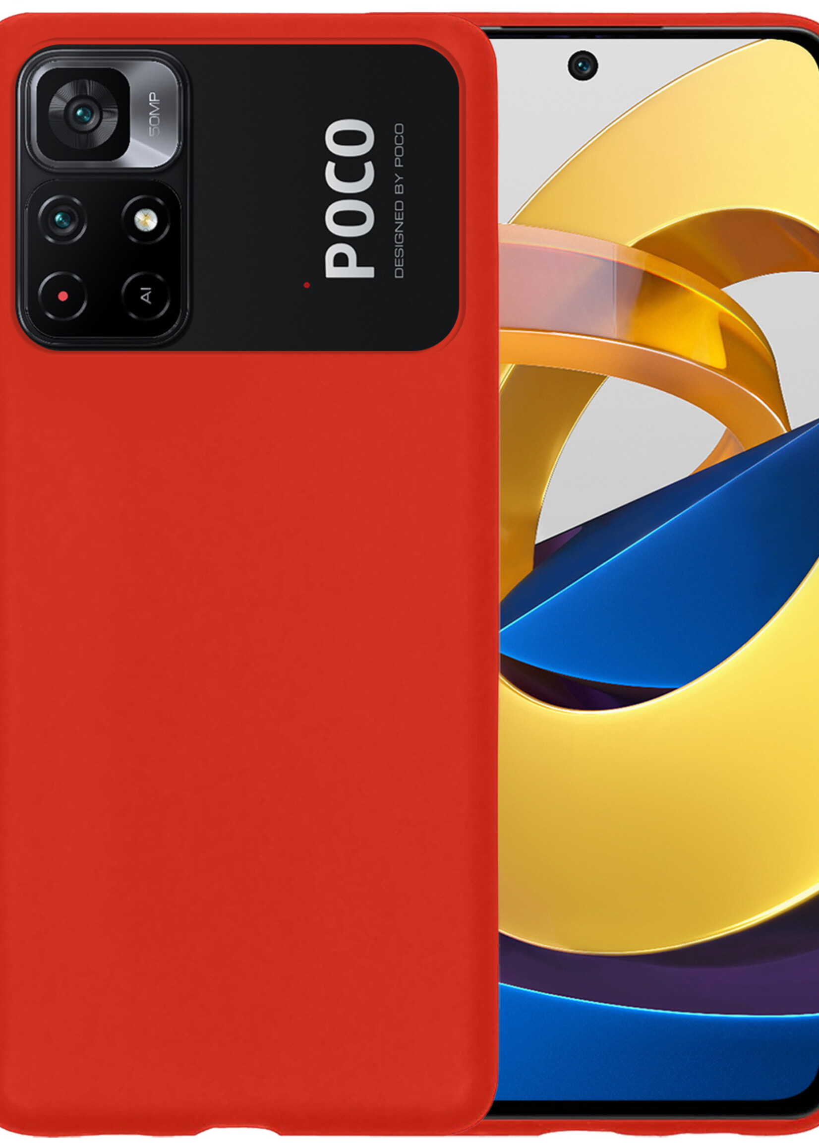 BTH Hoesje Geschikt voor Xiaomi Poco M4 Pro 5G Hoesje Siliconen Case Hoes - Hoes Geschikt voor Xiaomi Poco M4 Pro 5G Hoes Cover Case - Rood