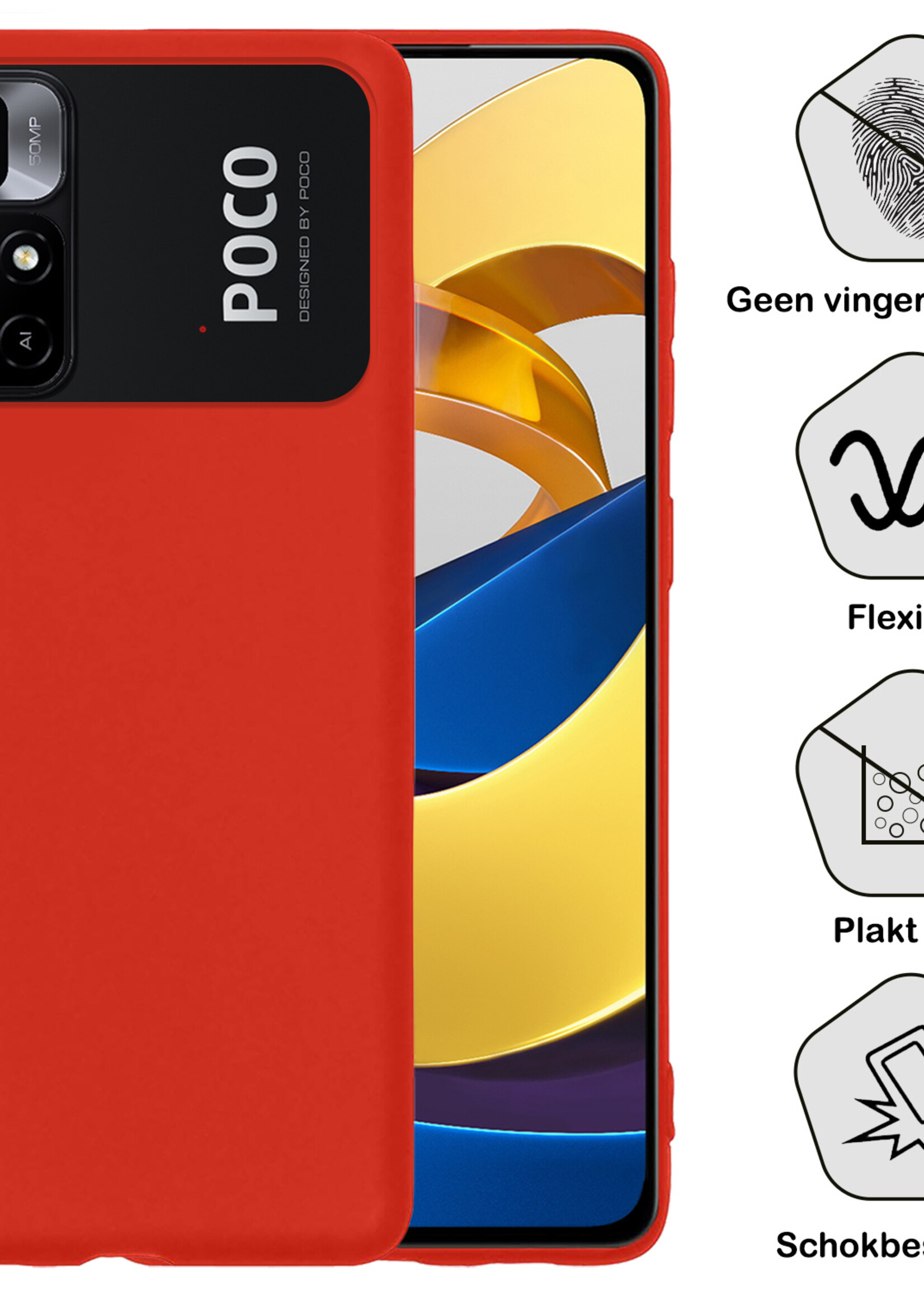 BTH Hoesje Geschikt voor Xiaomi Poco M4 Pro 5G Hoesje Siliconen Case Hoes - Hoes Geschikt voor Xiaomi Poco M4 Pro 5G Hoes Cover Case - Rood