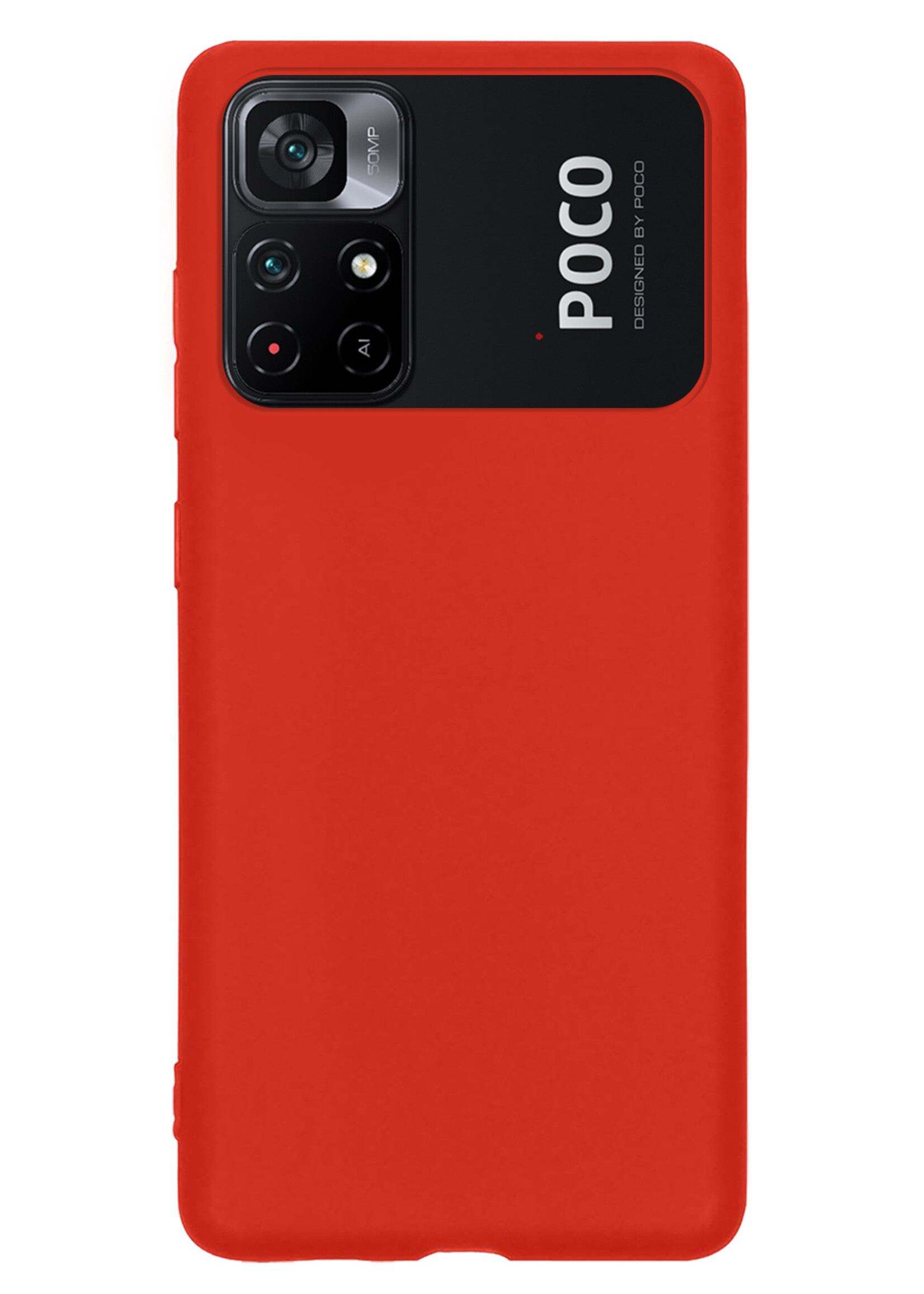 BTH Hoesje Geschikt voor Xiaomi Poco M4 Pro 5G Hoesje Siliconen Case Hoes - Hoes Geschikt voor Xiaomi Poco M4 Pro 5G Hoes Cover Case - Rood