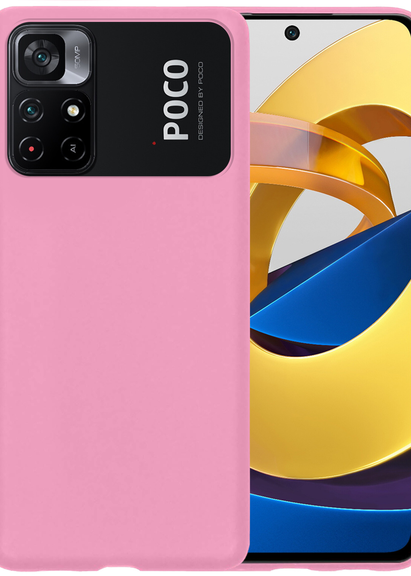 BTH Hoesje Geschikt voor Xiaomi Poco M4 Pro 5G Hoesje Siliconen Case Hoes - Hoes Geschikt voor Xiaomi Poco M4 Pro 5G Hoes Cover Case - Lichtroze