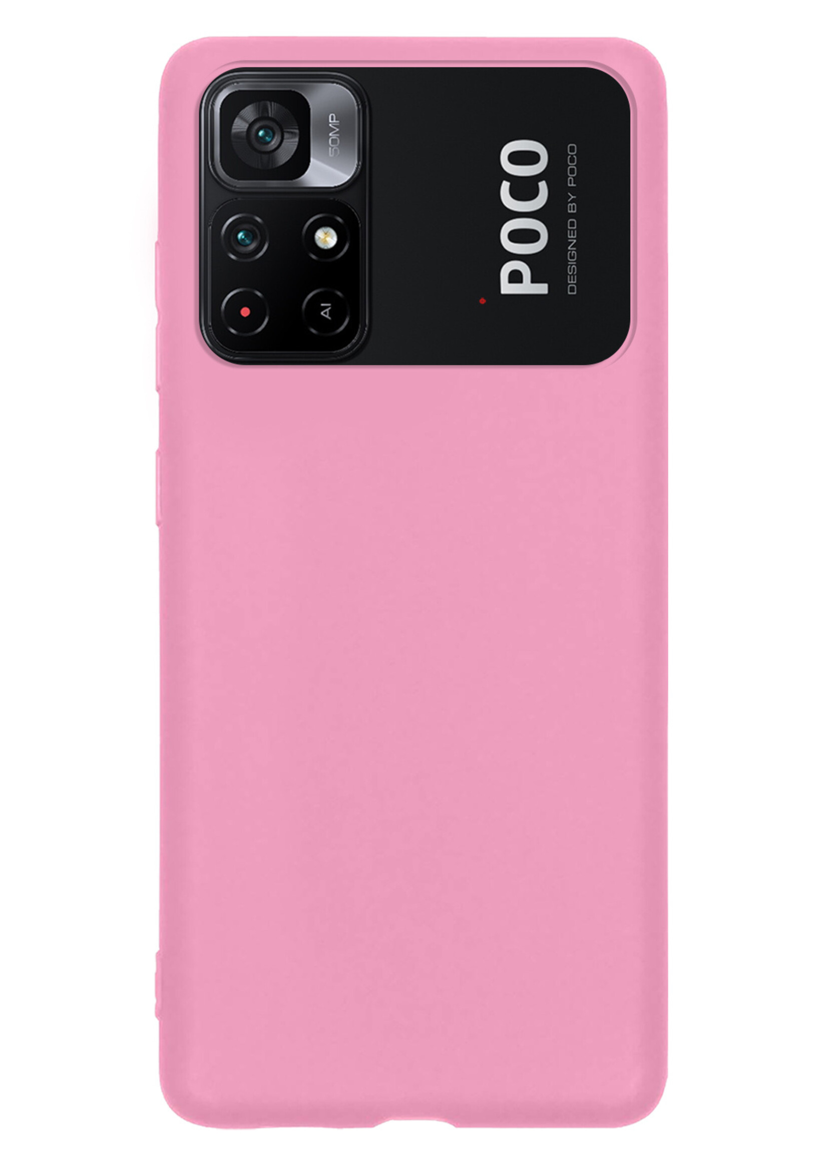 BTH Hoesje Geschikt voor Xiaomi Poco M4 Pro 5G Hoesje Siliconen Case Hoes - Hoes Geschikt voor Xiaomi Poco M4 Pro 5G Hoes Cover Case - Lichtroze