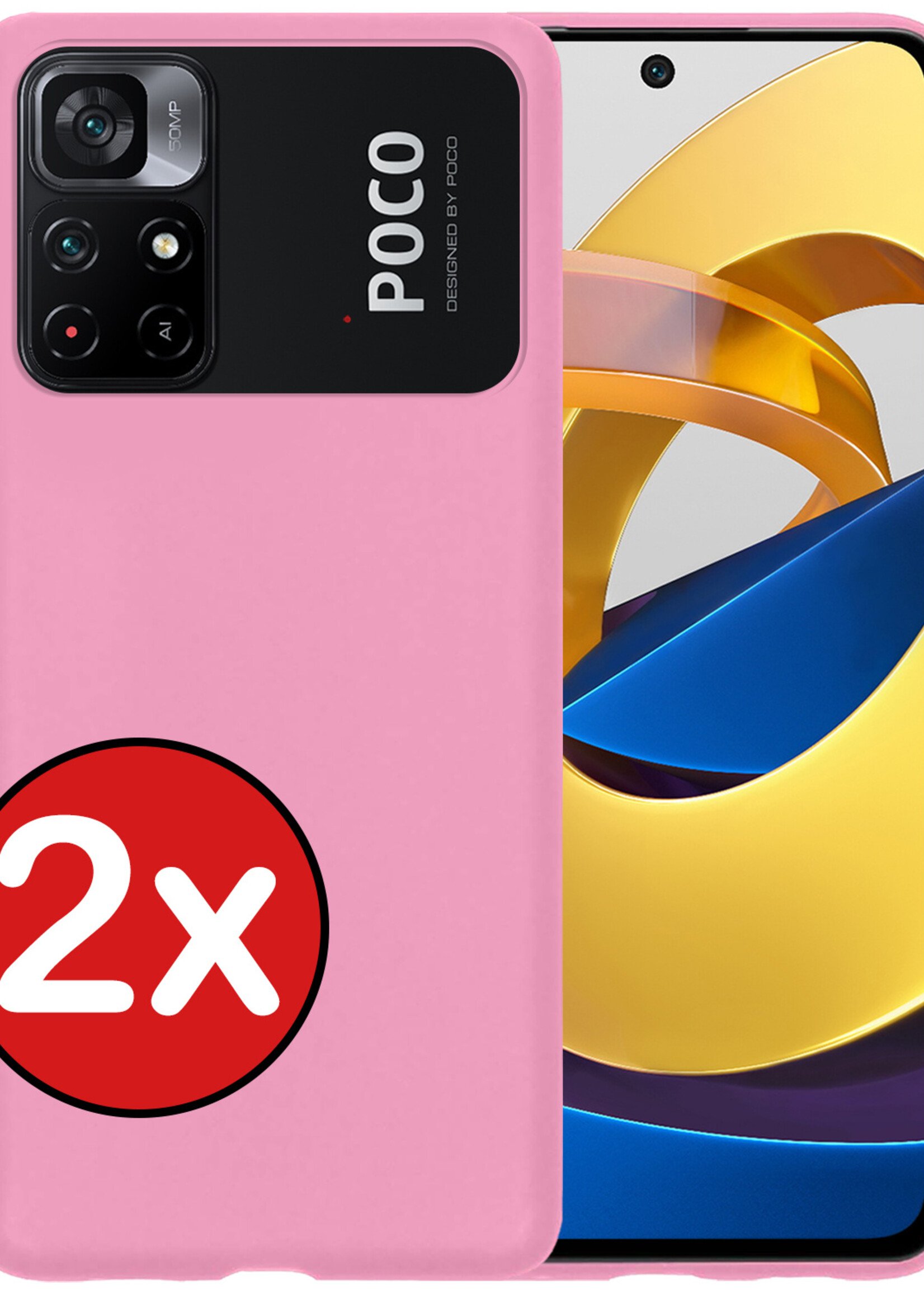 BTH Hoesje Geschikt voor Xiaomi Poco M4 Pro 5G Hoesje Siliconen Case Hoes - Hoes Geschikt voor Xiaomi Poco M4 Pro 5G Hoes Cover Case - Lichtroze - 2 PACK