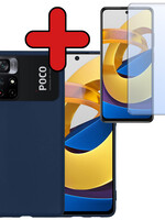 BTH BTH Xiaomi Poco M4 Pro 5G Hoesje Siliconen Met Screenprotector - Donkerblauw
