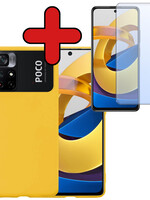 BTH BTH Xiaomi Poco M4 Pro 5G Hoesje Siliconen Met Screenprotector - Geel