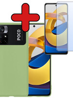 BTH BTH Xiaomi Poco M4 Pro 5G Hoesje Siliconen Met Screenprotector - Groen