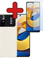 BTH BTH Xiaomi Poco M4 Pro 5G Hoesje Siliconen Met Screenprotector - Wit