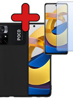 BTH BTH Xiaomi Poco M4 Pro 5G Hoesje Siliconen Met Screenprotector - Zwart