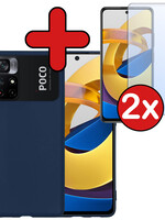 BTH BTH Xiaomi Poco M4 Pro 5G Hoesje Siliconen Met 2x Screenprotector - Donkerblauw