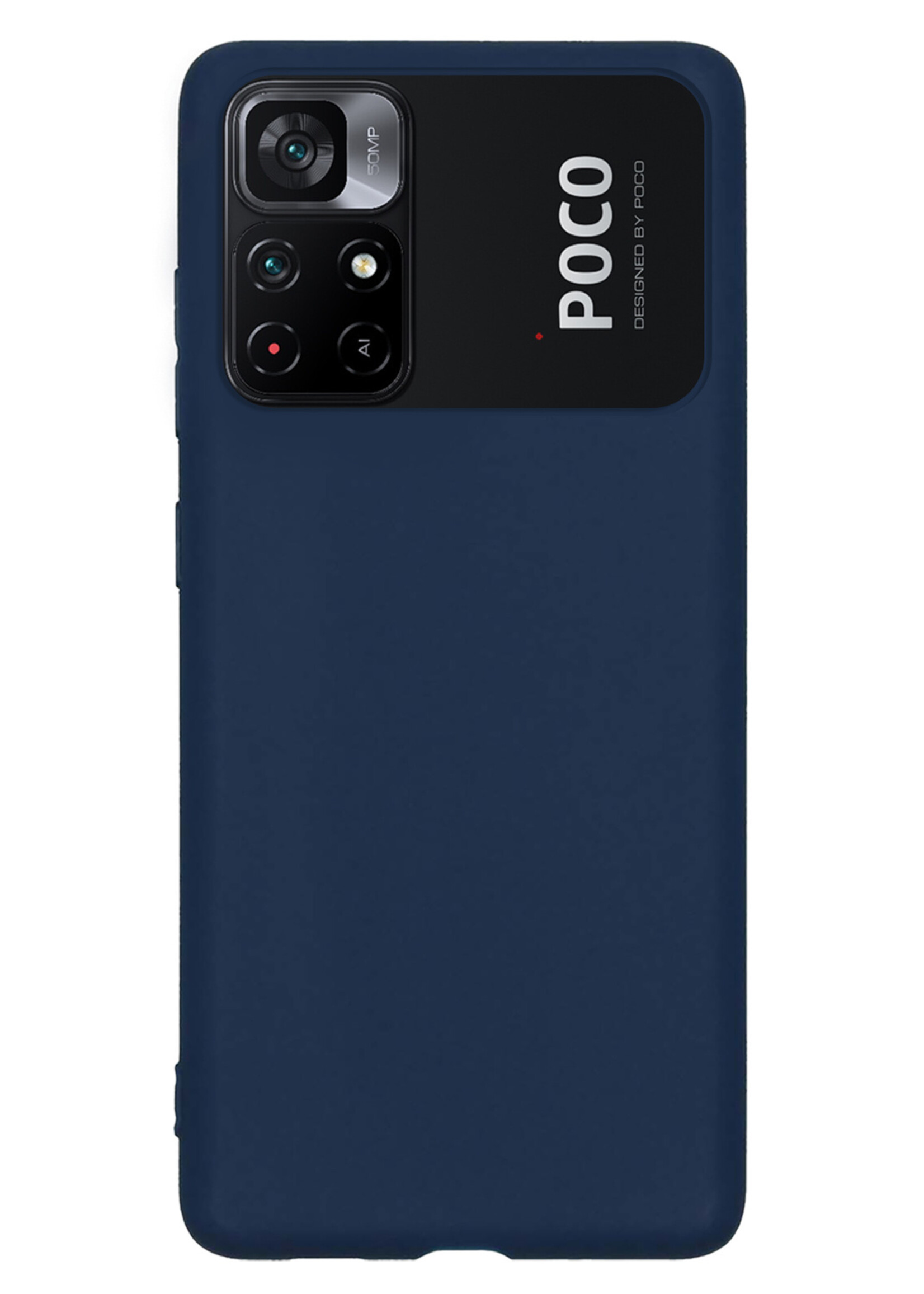 BTH Hoesje Geschikt voor Xiaomi Poco M4 Pro 5G Hoesje Siliconen Case Hoes Met 2x Screenprotector - Hoes Geschikt voor Xiaomi Poco M4 Pro 5G Hoes Cover Case - Donkerblauw