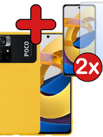 BTH BTH Xiaomi Poco M4 Pro 5G Hoesje Siliconen Met 2x Screenprotector - Geel
