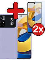 BTH BTH Xiaomi Poco M4 Pro 5G Hoesje Siliconen Met 2x Screenprotector - Lila