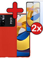 BTH BTH Xiaomi Poco M4 Pro 5G Hoesje Siliconen Met 2x Screenprotector - Rood