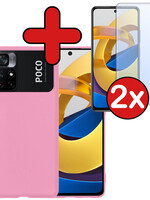 BTH BTH Xiaomi Poco M4 Pro 5G Hoesje Siliconen Met 2x Screenprotector - Lichtroze