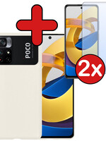 BTH BTH Xiaomi Poco M4 Pro 5G Hoesje Siliconen Met 2x Screenprotector - Wit