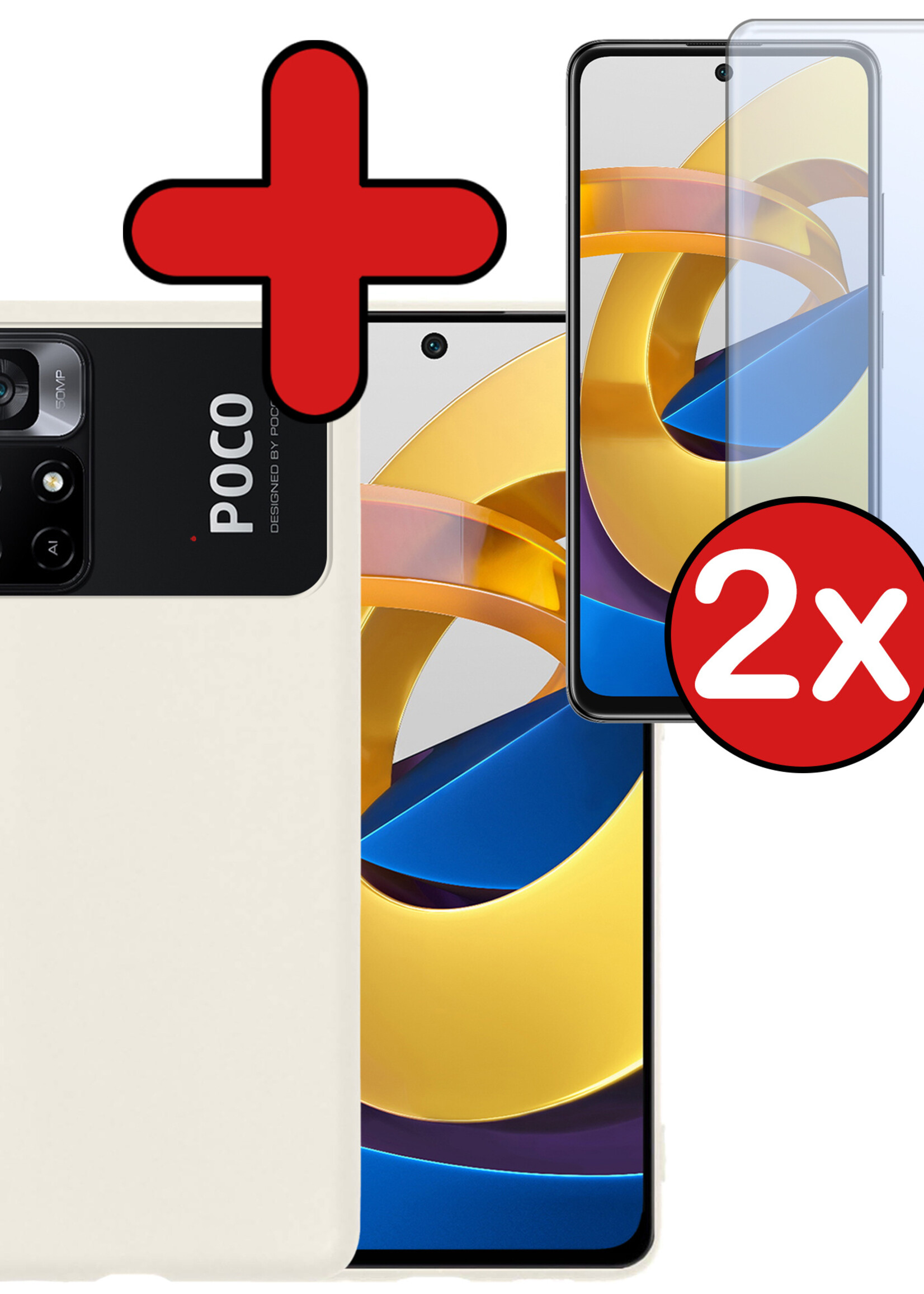 BTH Hoesje Geschikt voor Xiaomi Poco M4 Pro 5G Hoesje Siliconen Case Hoes Met 2x Screenprotector - Hoes Geschikt voor Xiaomi Poco M4 Pro 5G Hoes Cover Case - Wit