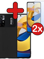 BTH BTH Xiaomi Poco M4 Pro 5G Hoesje Siliconen Met 2x Screenprotector - Zwart