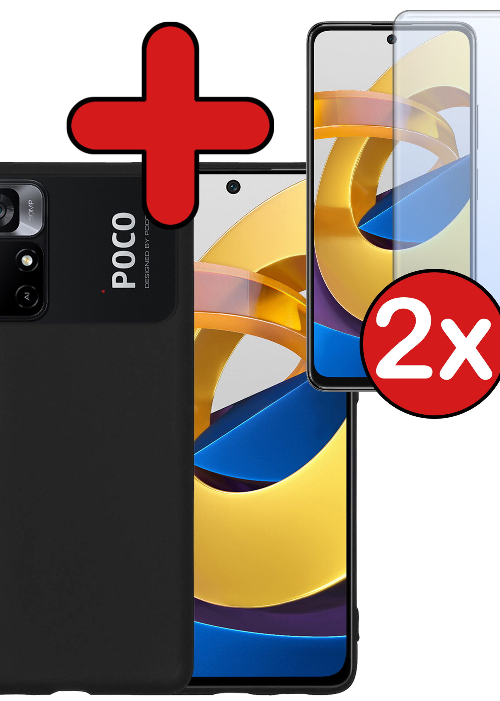 BTH Hoesje Geschikt voor Xiaomi Poco M4 Pro 5G Hoesje Siliconen Case Hoes Met 2x Screenprotector - Hoes Geschikt voor Xiaomi Poco M4 Pro 5G Hoes Cover Case - Zwart