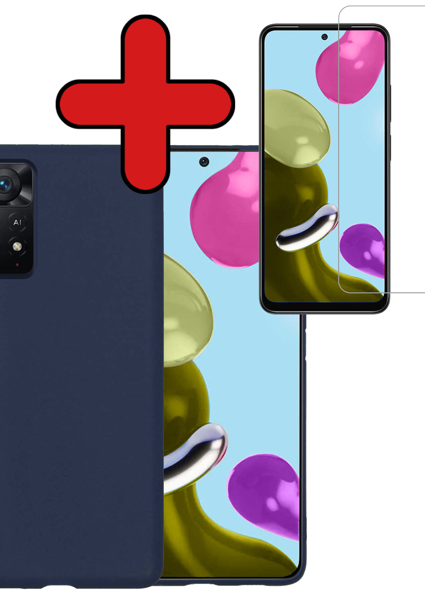 BTH Hoesje Geschikt voor Xiaomi Redmi Note 11s Hoesje Siliconen Case Hoes Met Screenprotector - Hoes Geschikt voor Xiaomi Redmi Note 11s Hoes Cover Case - Donkerblauw