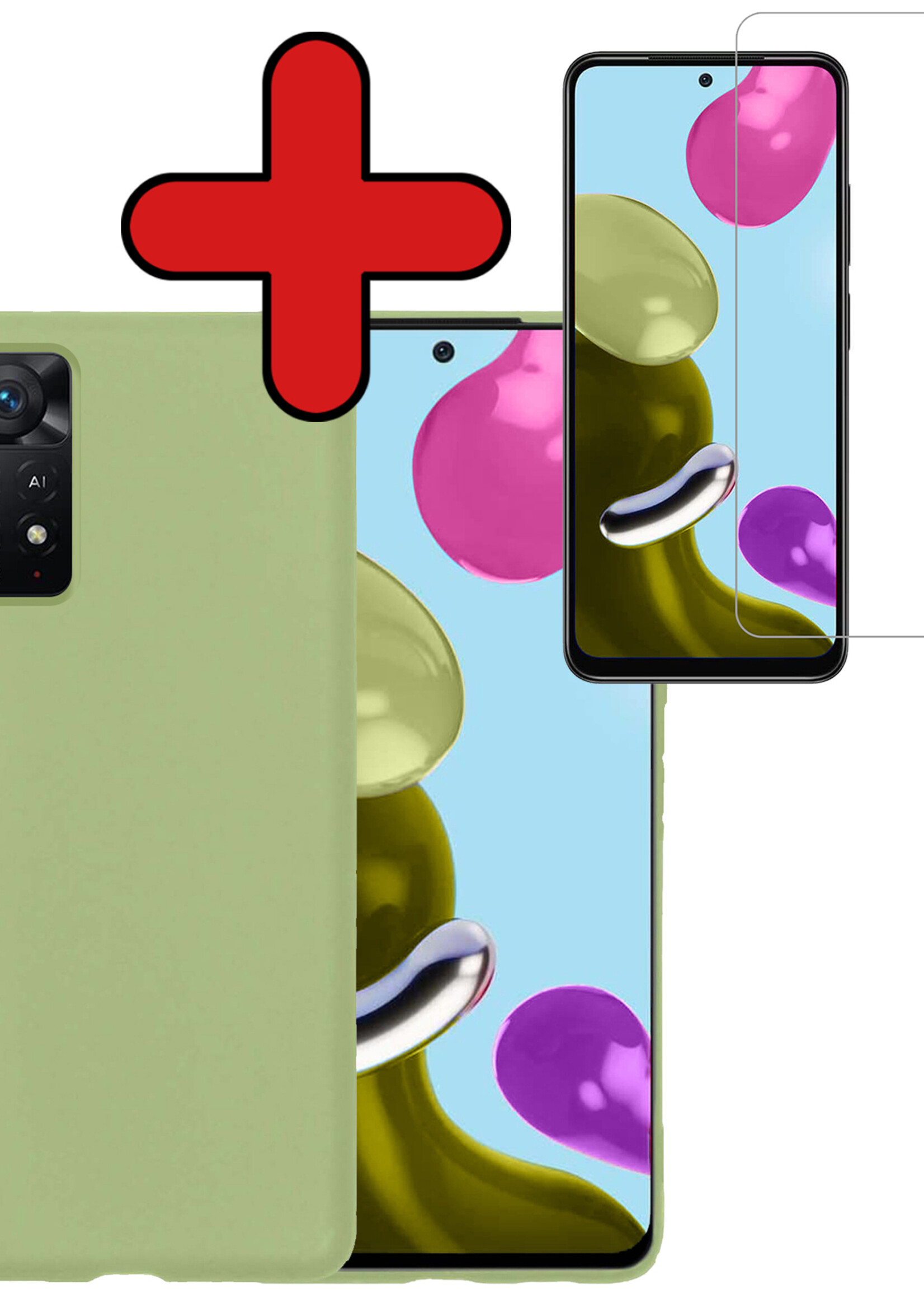 BTH Hoesje Geschikt voor Xiaomi Redmi Note 11s Hoesje Siliconen Case Hoes Met Screenprotector - Hoes Geschikt voor Xiaomi Redmi Note 11s Hoes Cover Case - Groen