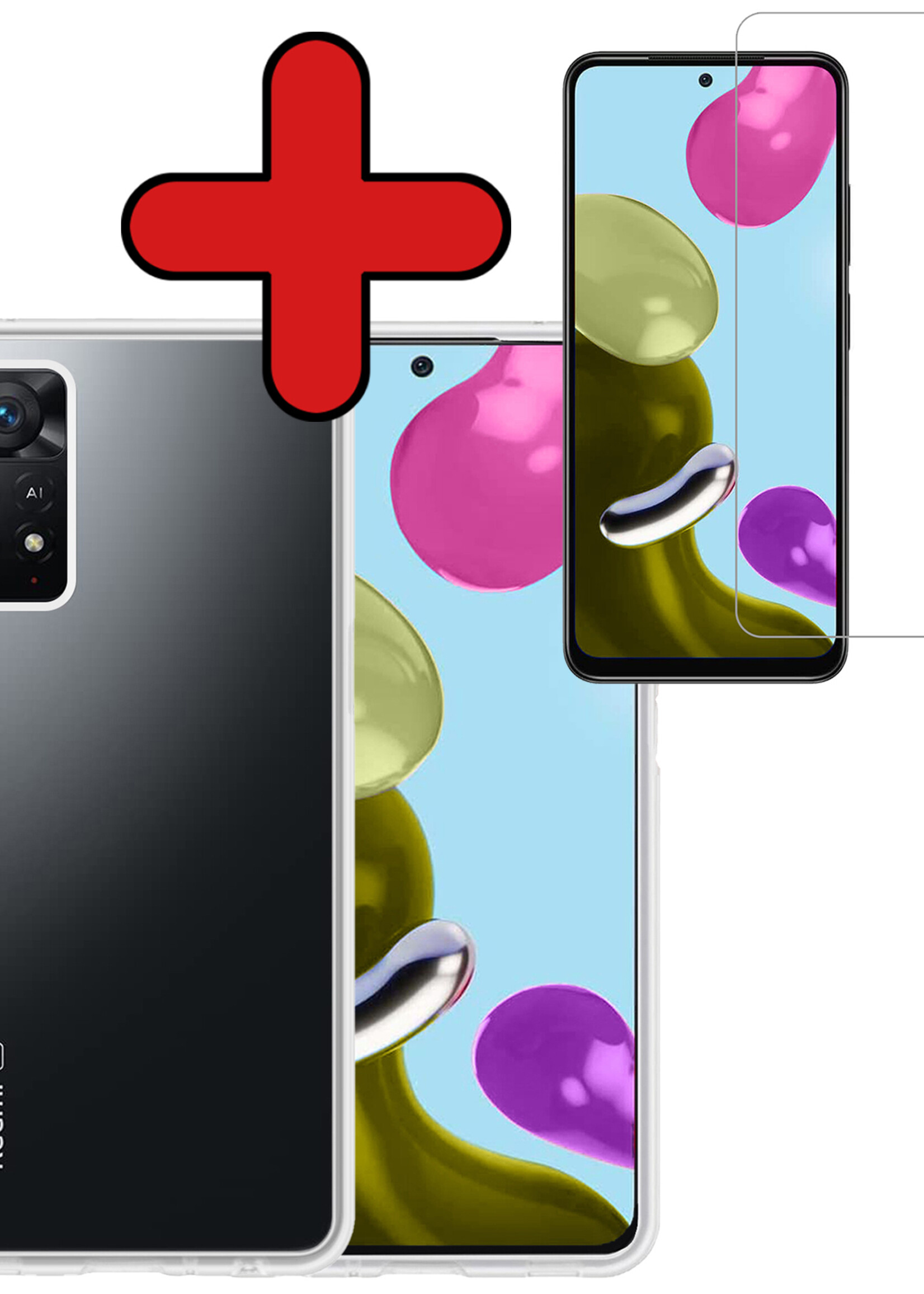 BTH Hoesje Geschikt voor Xiaomi Redmi Note 11s Hoesje Siliconen Case Hoes Met Screenprotector - Hoes Geschikt voor Xiaomi Redmi Note 11s Hoes Cover Case - Transparant