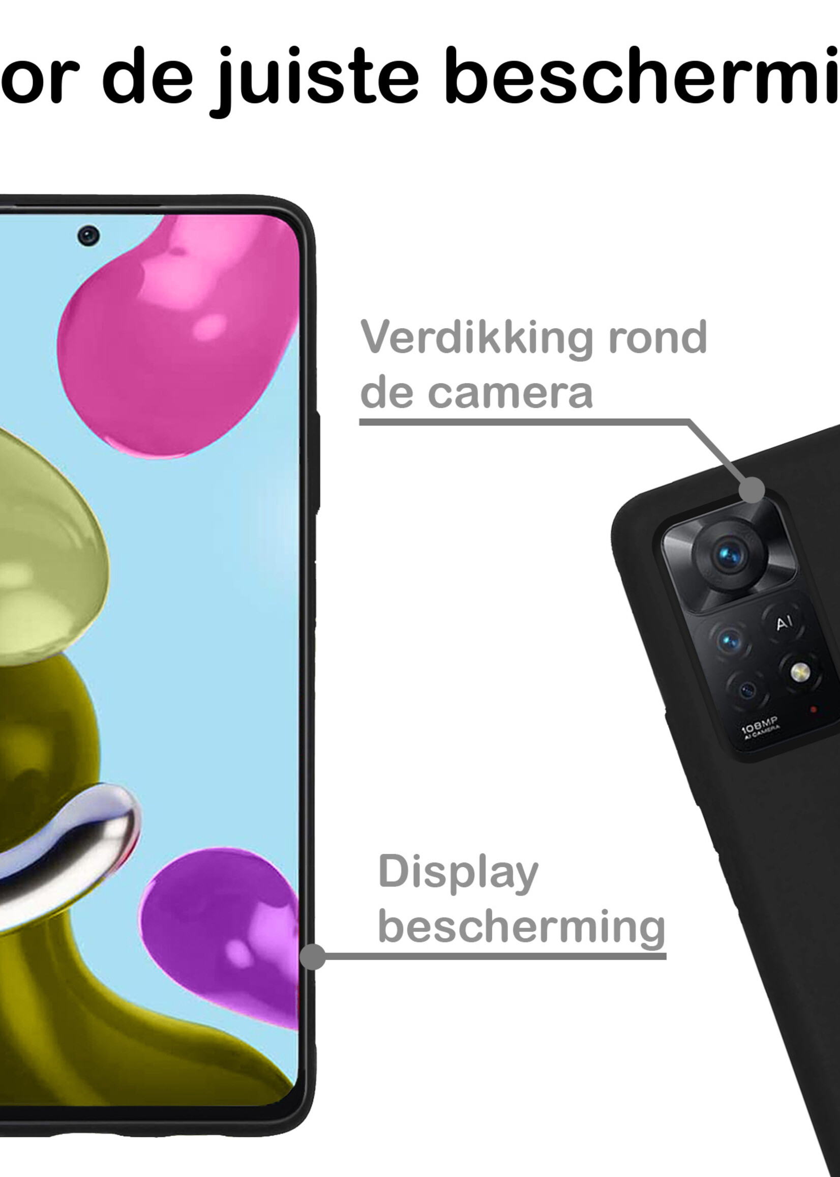 BTH Hoesje Geschikt voor Xiaomi Redmi Note 11s Hoesje Siliconen Case Hoes Met Screenprotector - Hoes Geschikt voor Xiaomi Redmi Note 11s Hoes Cover Case - Zwart