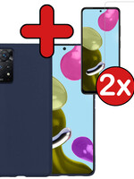BTH BTH Xiaomi Redmi Note 11s Hoesje Siliconen Met 2x Screenprotector - Donkerblauw