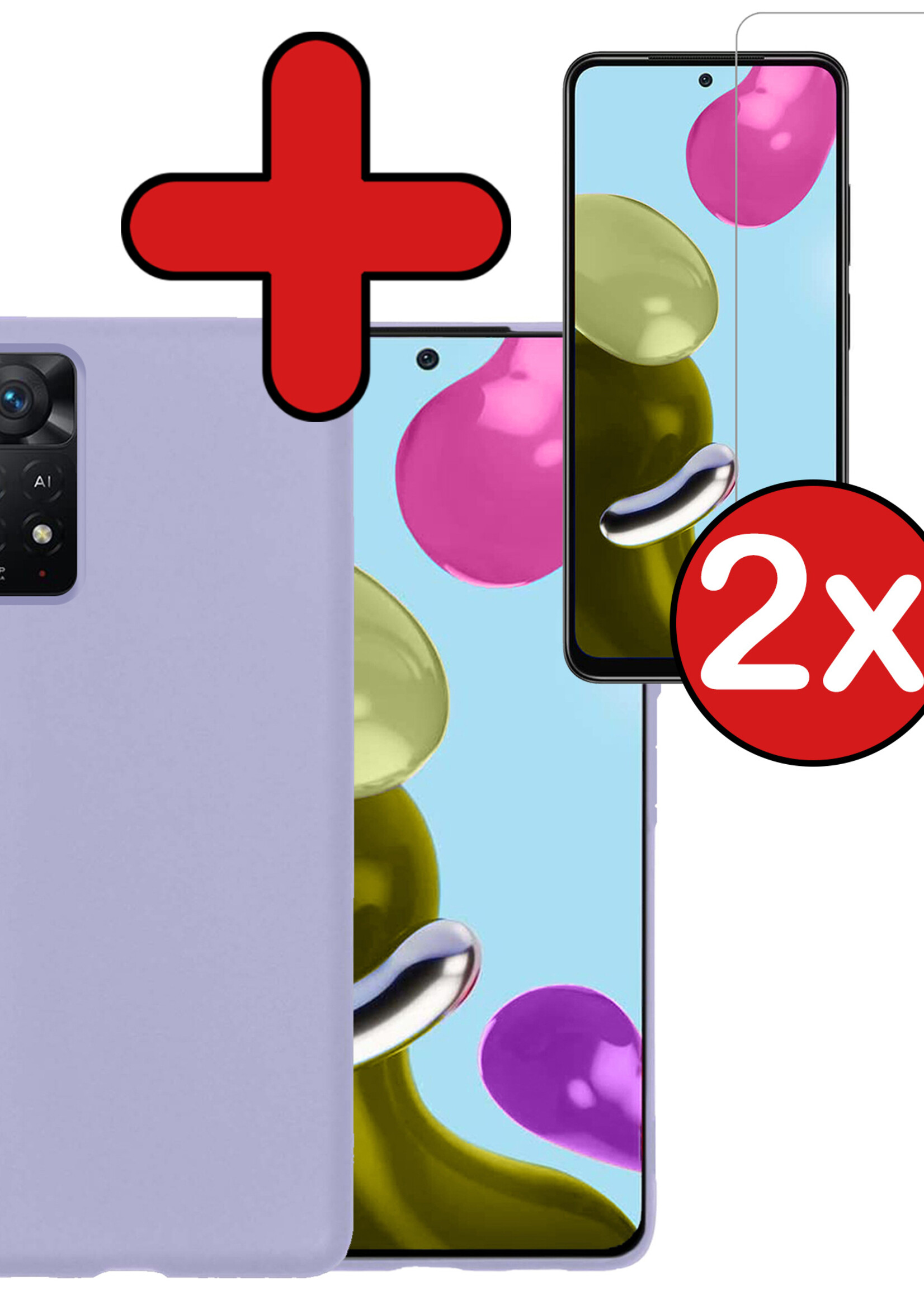 BTH Hoesje Geschikt voor Xiaomi Redmi Note 11s Hoesje Siliconen Case Hoes Met 2x Screenprotector - Hoes Geschikt voor Xiaomi Redmi Note 11s Hoes Cover Case - Lila