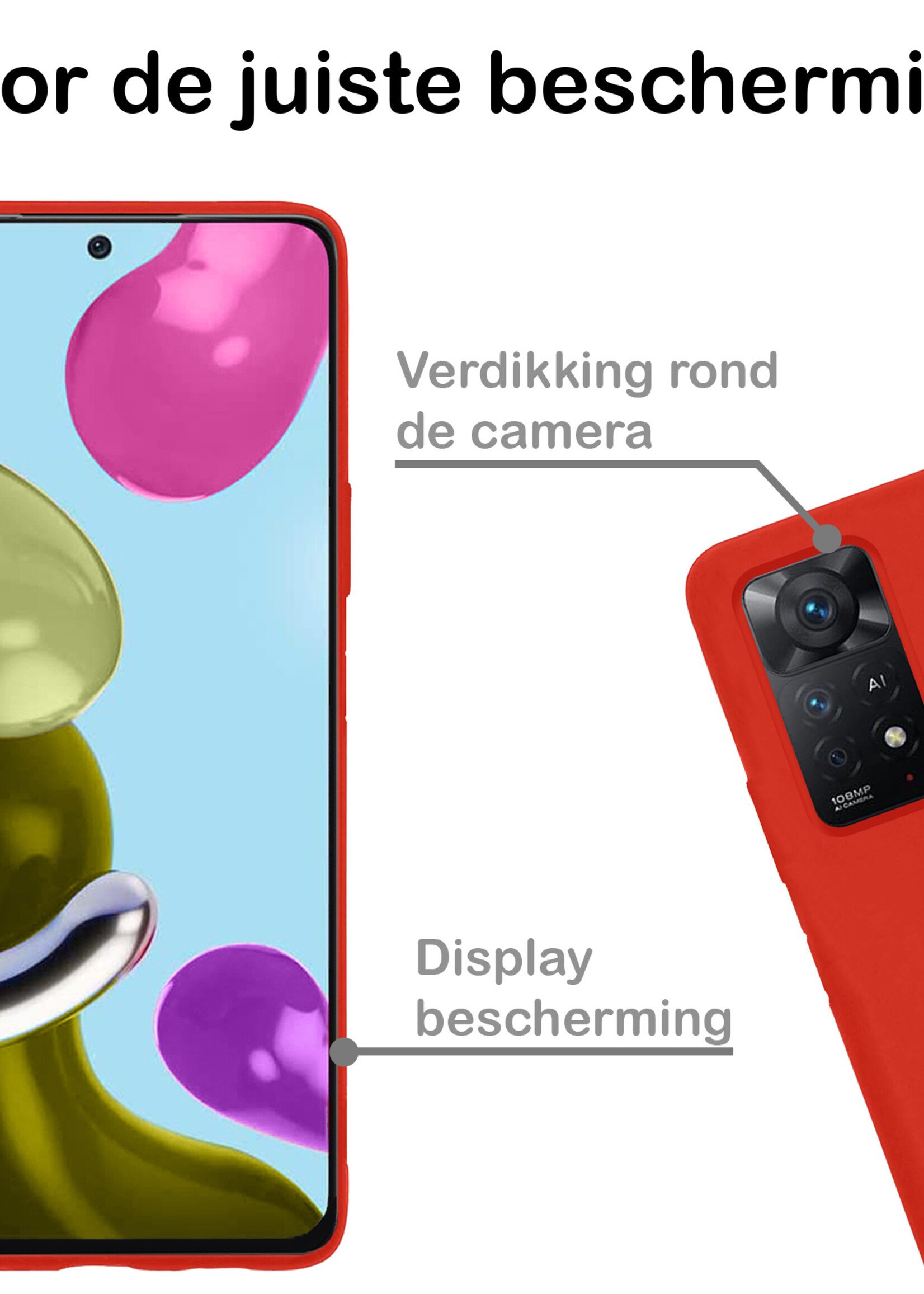 BTH Hoesje Geschikt voor Xiaomi Redmi Note 11s Hoesje Siliconen Case Hoes Met 2x Screenprotector - Hoes Geschikt voor Xiaomi Redmi Note 11s Hoes Cover Case - Rood