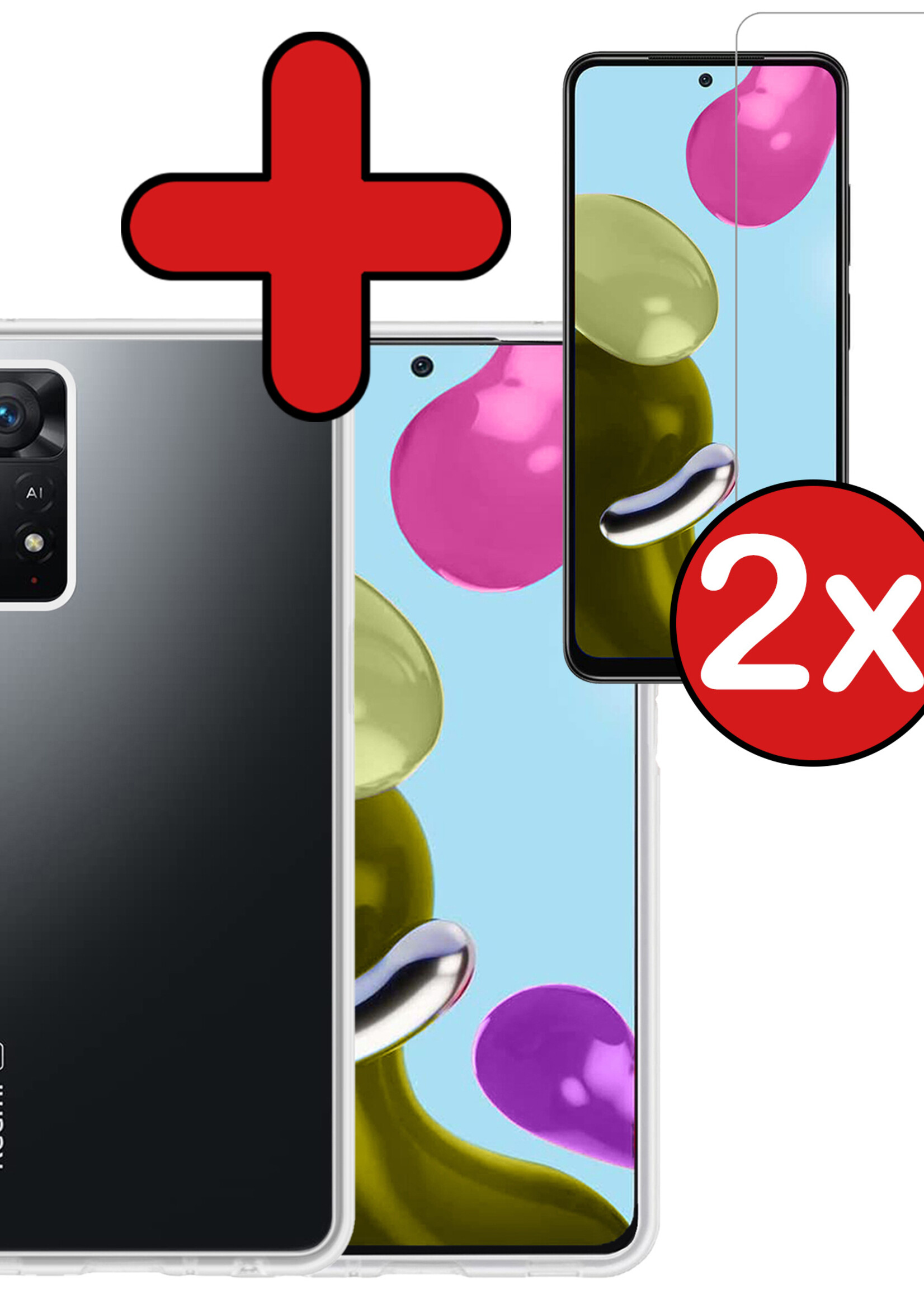 BTH Hoesje Geschikt voor Xiaomi Redmi Note 11s Hoesje Siliconen Case Hoes Met 2x Screenprotector - Hoes Geschikt voor Xiaomi Redmi Note 11s Hoes Cover Case - Transparant