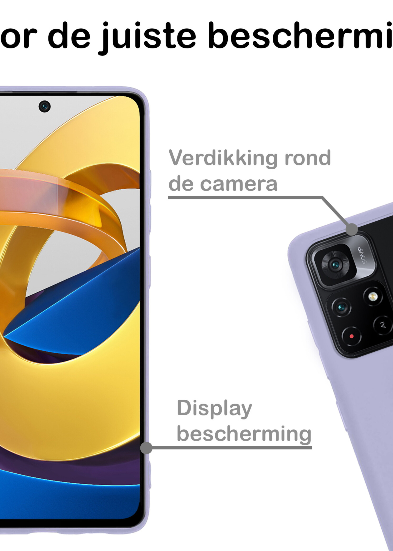 BTH Hoesje Geschikt voor Poco M4 Pro 4G Hoesje Siliconen Case Hoes - Hoes Geschikt voor Xiaomi Poco M4 Pro 4G Hoes Cover Case - Lila - 2 PACK