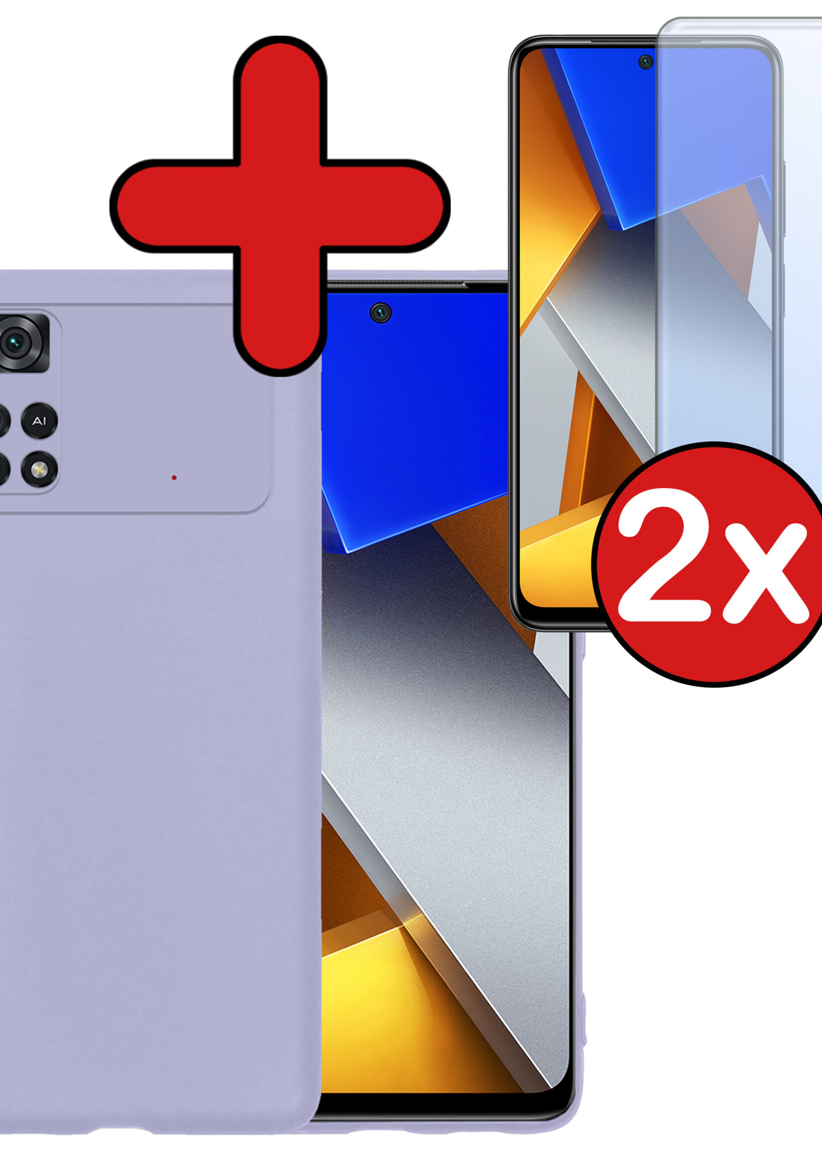 BTH Hoesje Geschikt voor Poco M4 Pro 4G Hoesje Siliconen Case Hoes Met 2x Screenprotector - Hoes Geschikt voor Xiaomi Poco M4 Pro 4G Hoes Cover Case - Lila