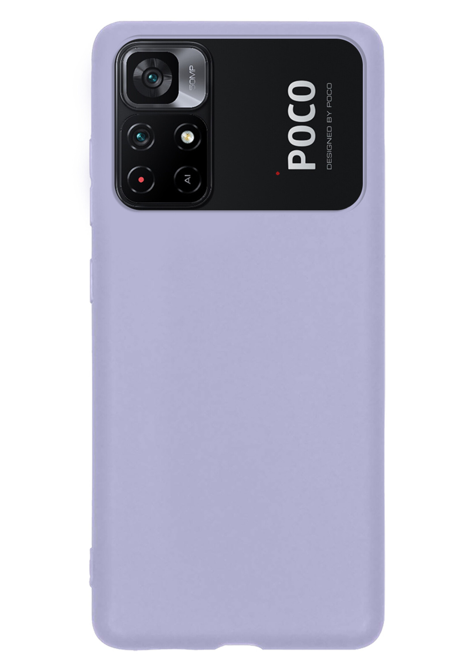 BTH Hoesje Geschikt voor Xiaomi Poco M4 Pro 5G Hoesje Siliconen Case Hoes Met Screenprotector - Hoes Geschikt voor Xiaomi Poco M4 Pro 5G Hoes Cover Case - Lila