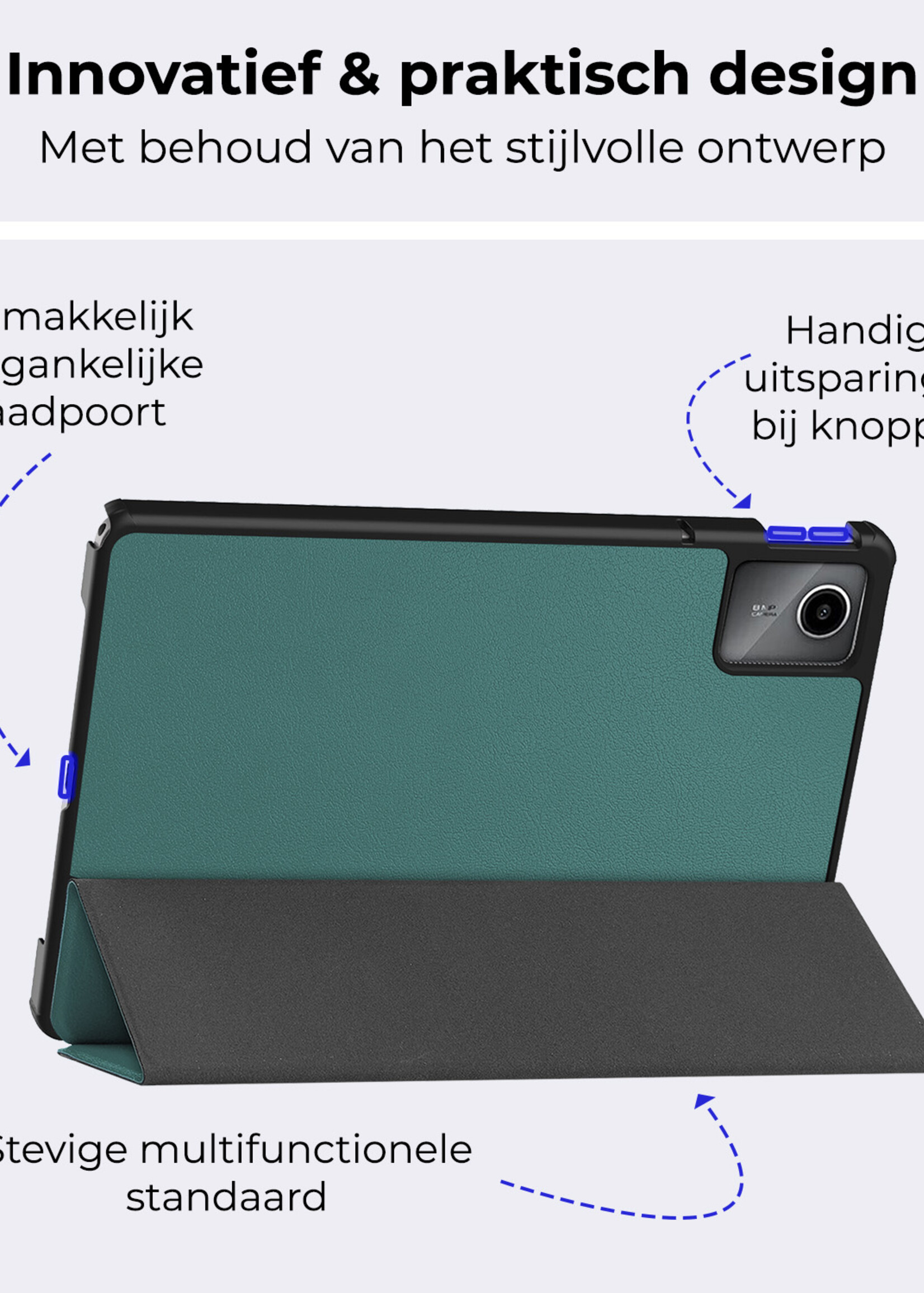 BTH Hoes Geschikt voor Lenovo Tab M11 Hoes Book Case Hoesje Trifold Cover - Hoesje Geschikt voor Lenovo Tab M11 (11 inch) Hoesje Bookcase - Donkergroen