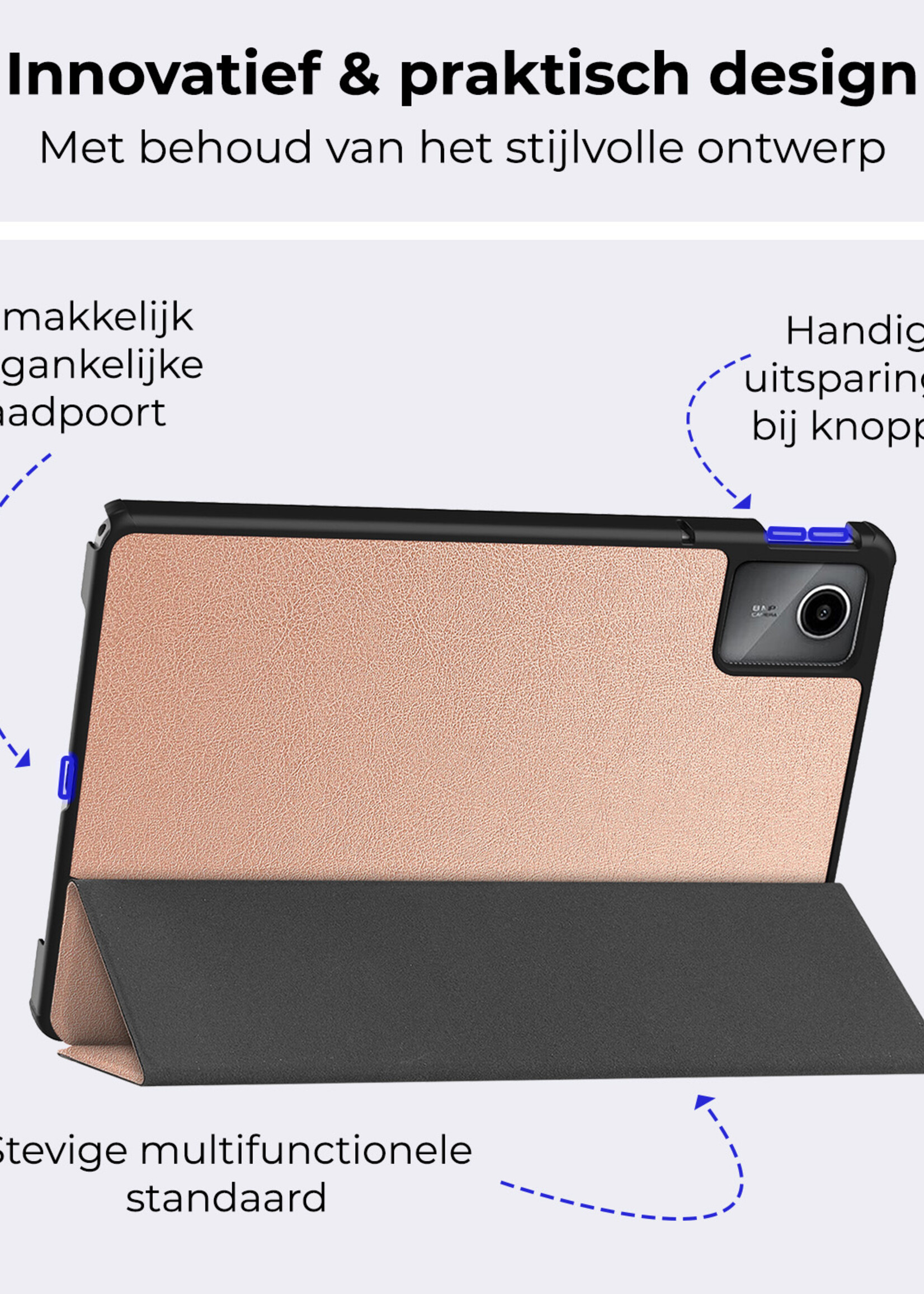 BTH Hoes Geschikt voor Lenovo Tab M11 Hoes Book Case Hoesje Trifold Cover - Hoesje Geschikt voor Lenovo Tab M11 (11 inch) Hoesje Bookcase - Rosé goud