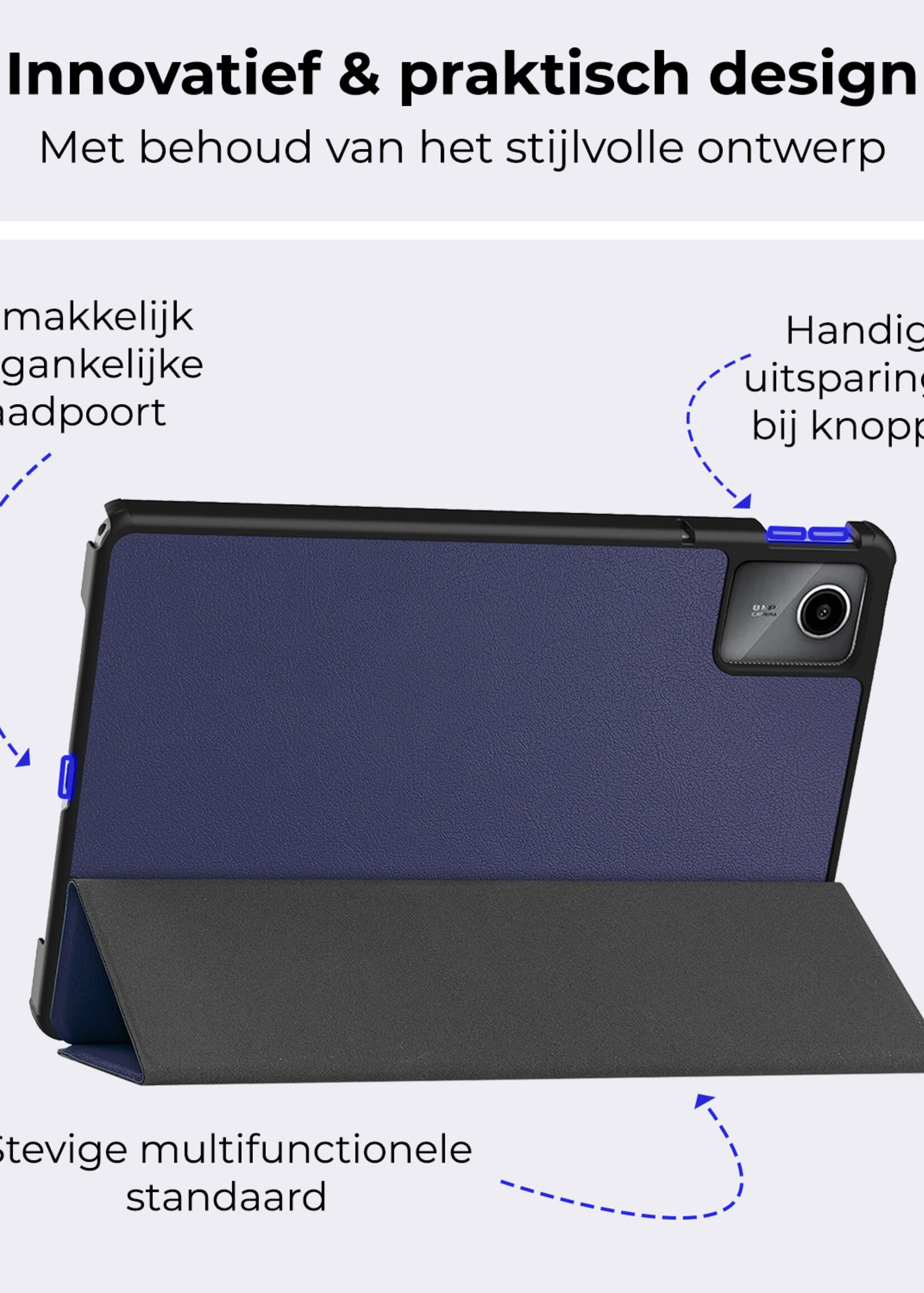 BTH Hoes Geschikt voor Lenovo Tab M11 Hoes Book Case Hoesje Trifold Cover Met Screenprotector - Hoesje Geschikt voor Lenovo Tab M11 (11 inch) Hoesje Bookcase - Donkerblauw