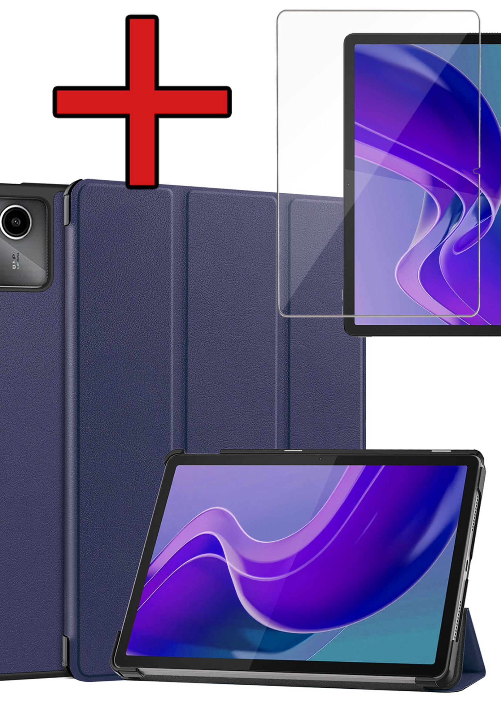 BTH Hoes Geschikt voor Lenovo Tab M11 Hoes Book Case Hoesje Trifold Cover Met Screenprotector - Hoesje Geschikt voor Lenovo Tab M11 (11 inch) Hoesje Bookcase - Donkerblauw