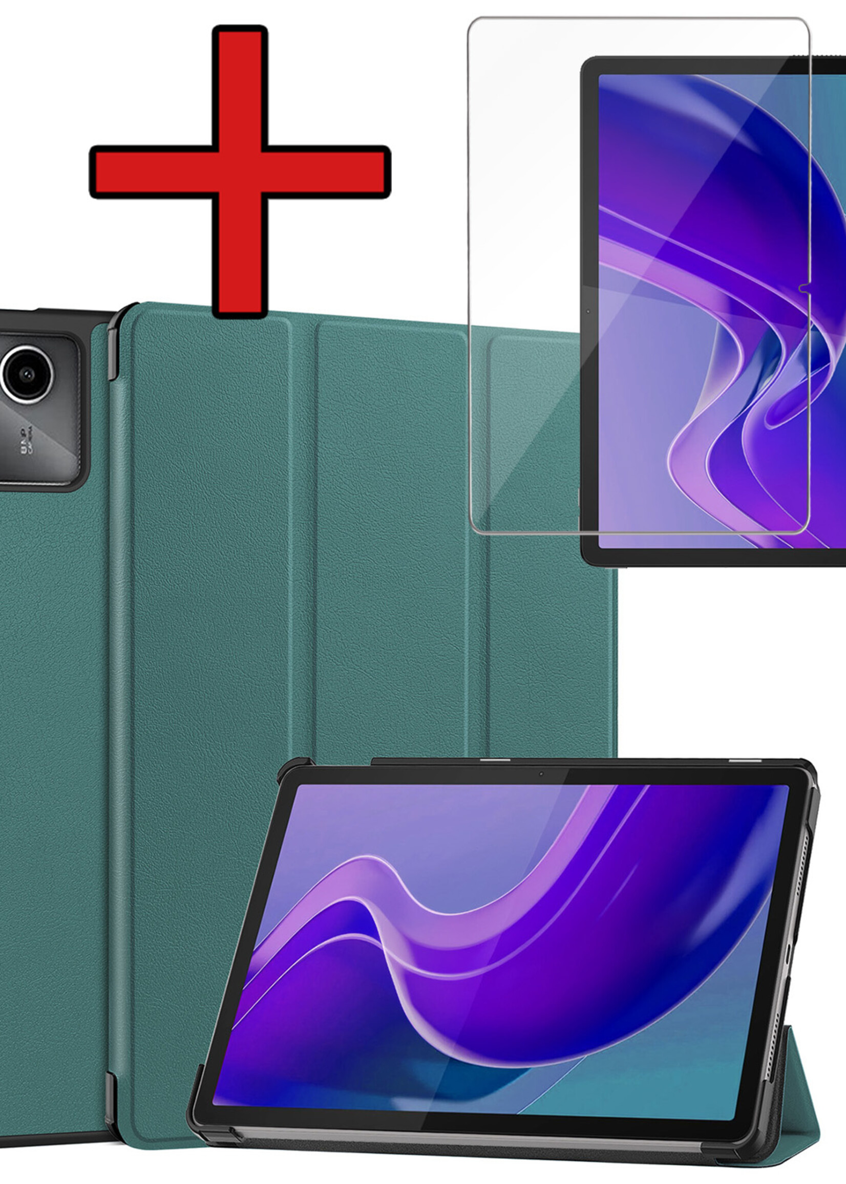 BTH Hoes Geschikt voor Lenovo Tab M11 Hoes Book Case Hoesje Trifold Cover Met Screenprotector - Hoesje Geschikt voor Lenovo Tab M11 (11 inch) Hoesje Bookcase - Donkergroen