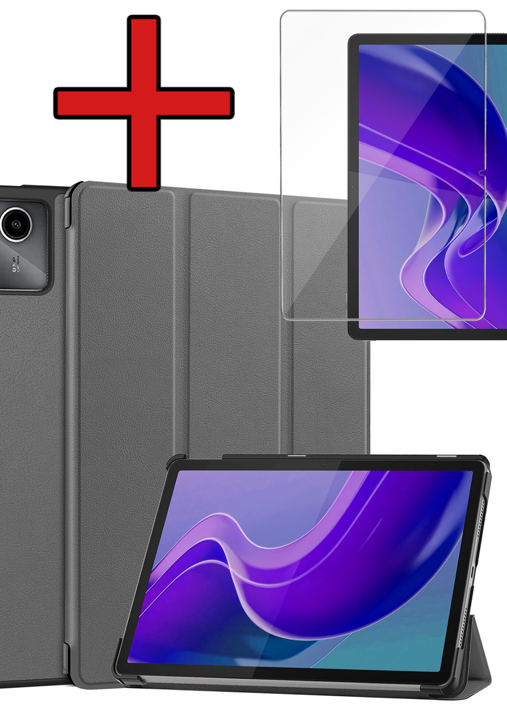 BTH Hoes Geschikt voor Lenovo Tab M11 Hoes Book Case Hoesje Trifold Cover Met Screenprotector - Hoesje Geschikt voor Lenovo Tab M11 (11 inch) Hoesje Bookcase - Grijs