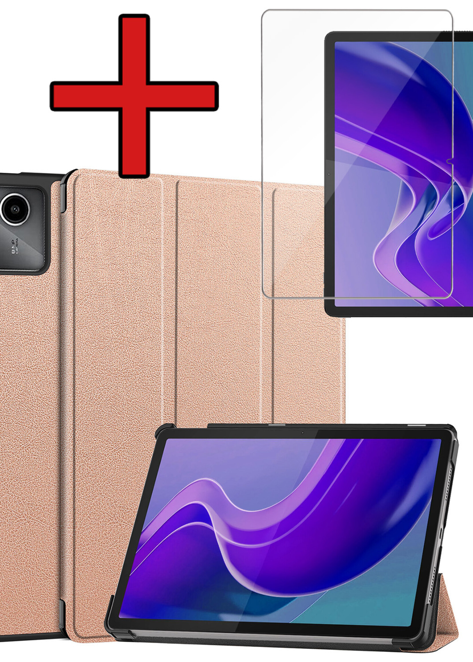 BTH Hoes Geschikt voor Lenovo Tab M11 Hoes Book Case Hoesje Trifold Cover Met Screenprotector - Hoesje Geschikt voor Lenovo Tab M11 (11 inch) Hoesje Bookcase - Rosé goud