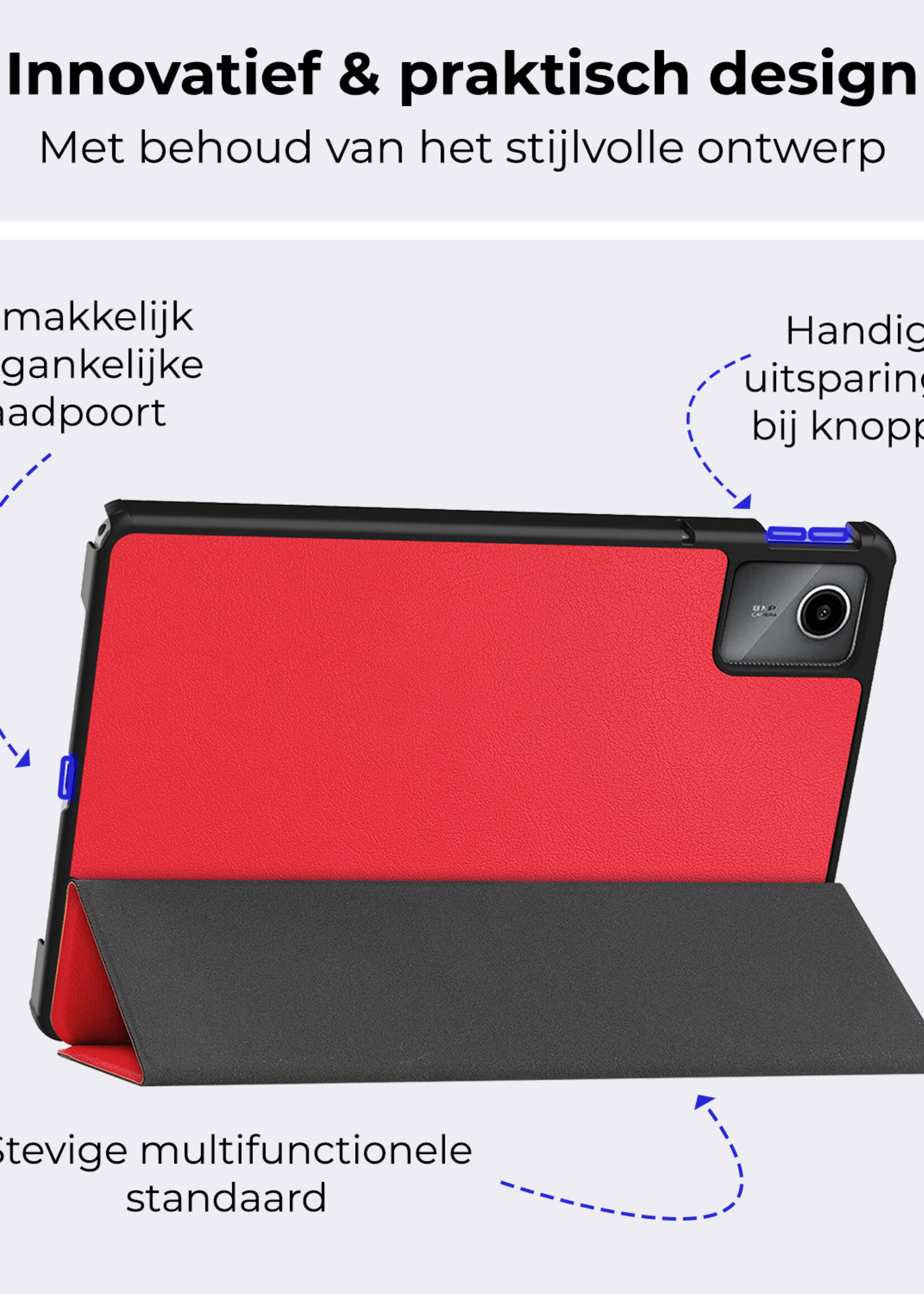 BTH Hoes Geschikt voor Lenovo Tab M11 Hoes Book Case Hoesje Trifold Cover Met Screenprotector - Hoesje Geschikt voor Lenovo Tab M11 (11 inch) Hoesje Bookcase - Rood
