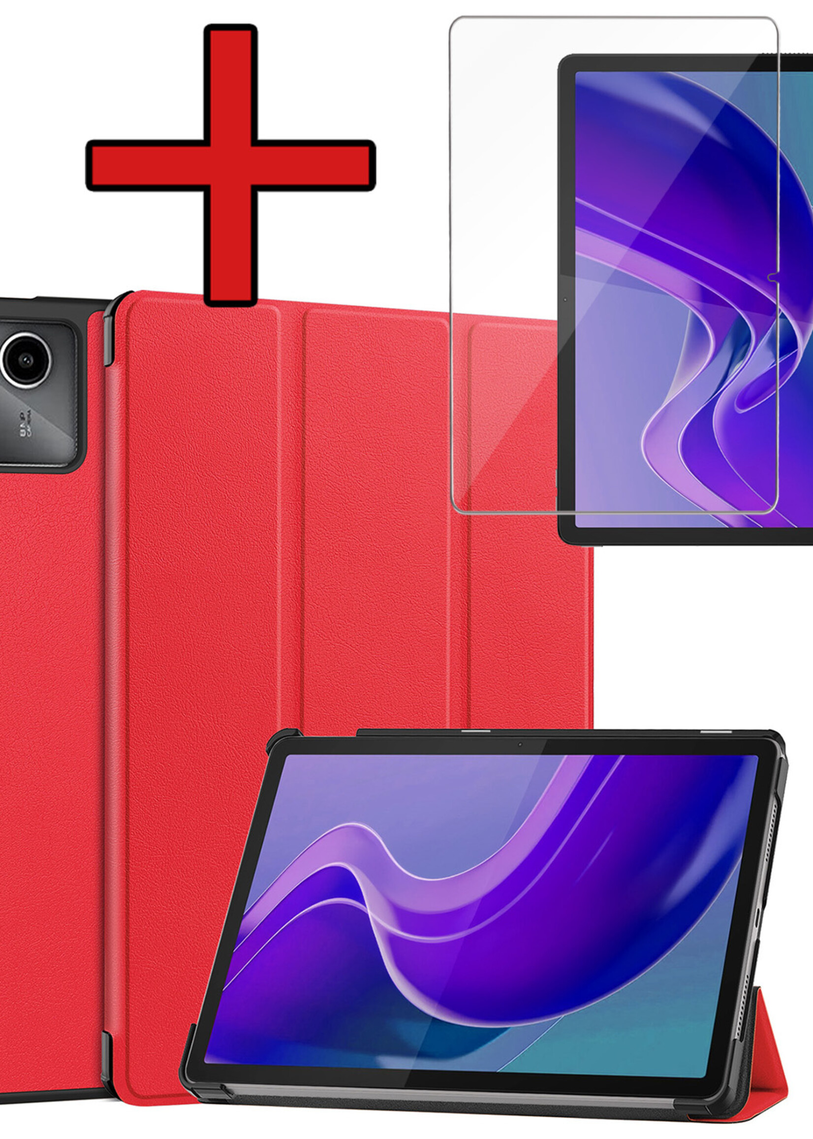 BTH Hoes Geschikt voor Lenovo Tab M11 Hoes Book Case Hoesje Trifold Cover Met Screenprotector - Hoesje Geschikt voor Lenovo Tab M11 (11 inch) Hoesje Bookcase - Rood