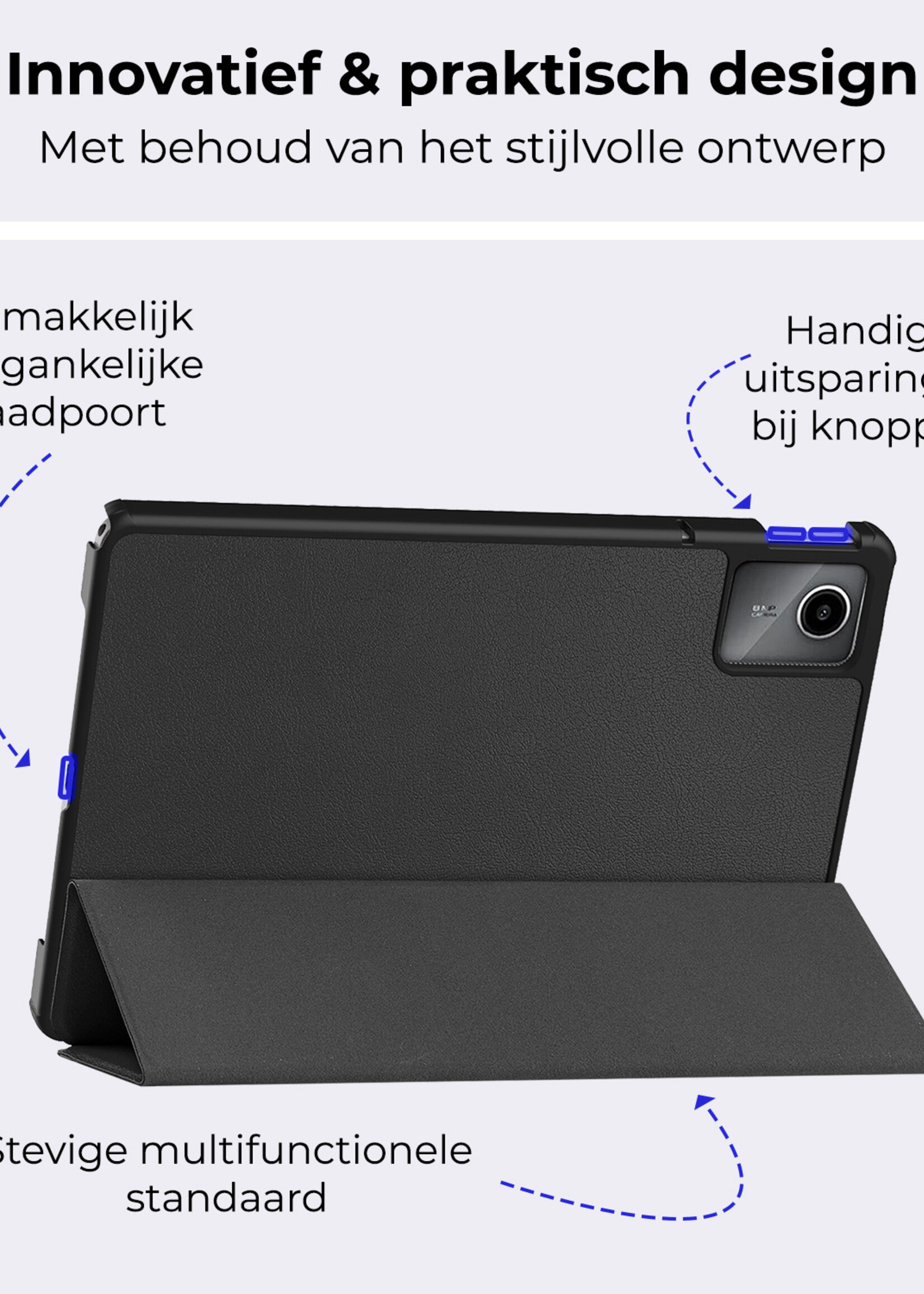 BTH Hoes Geschikt voor Lenovo Tab M11 Hoes Book Case Hoesje Trifold Cover Met Screenprotector - Hoesje Geschikt voor Lenovo Tab M11 (11 inch) Hoesje Bookcase - Zwart