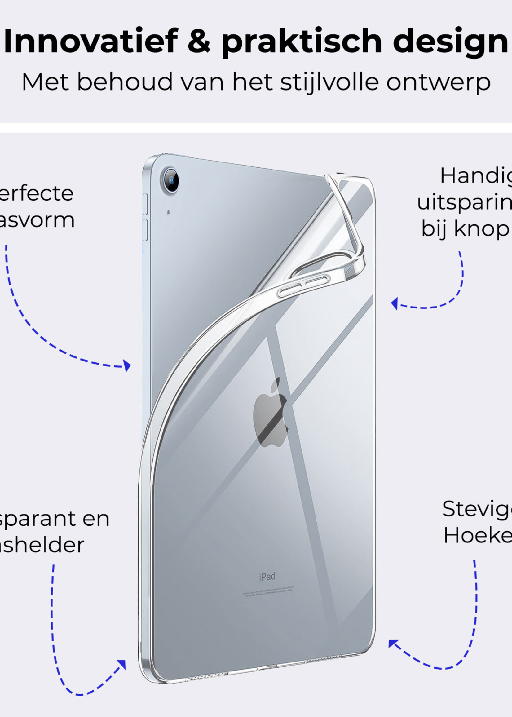 BTH Hoes Geschikt voor iPad 2022 Hoesje Siliconen Case Hoes Back Cover Met Screenprotector - Transparant
