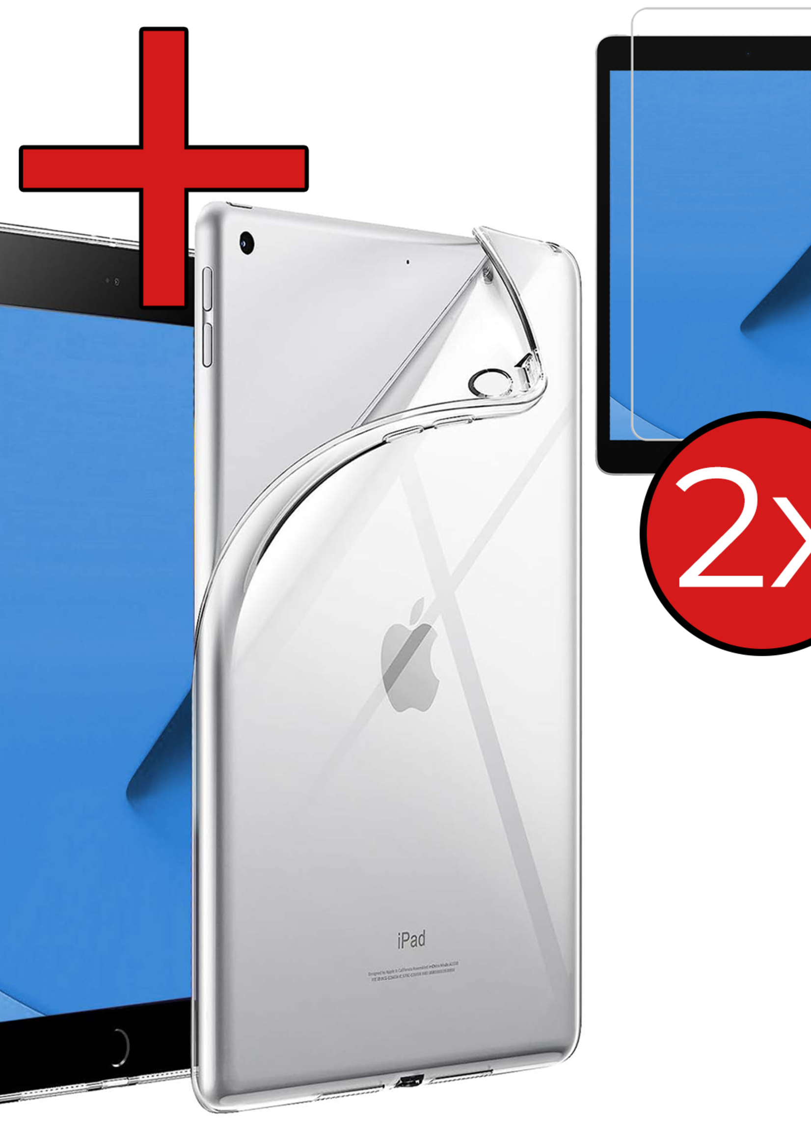 BTH Hoes Geschikt voor iPad 10.2 2020 Hoesje Siliconen Case Hoes Back Cover Met 2x Screenprotector - Transparant