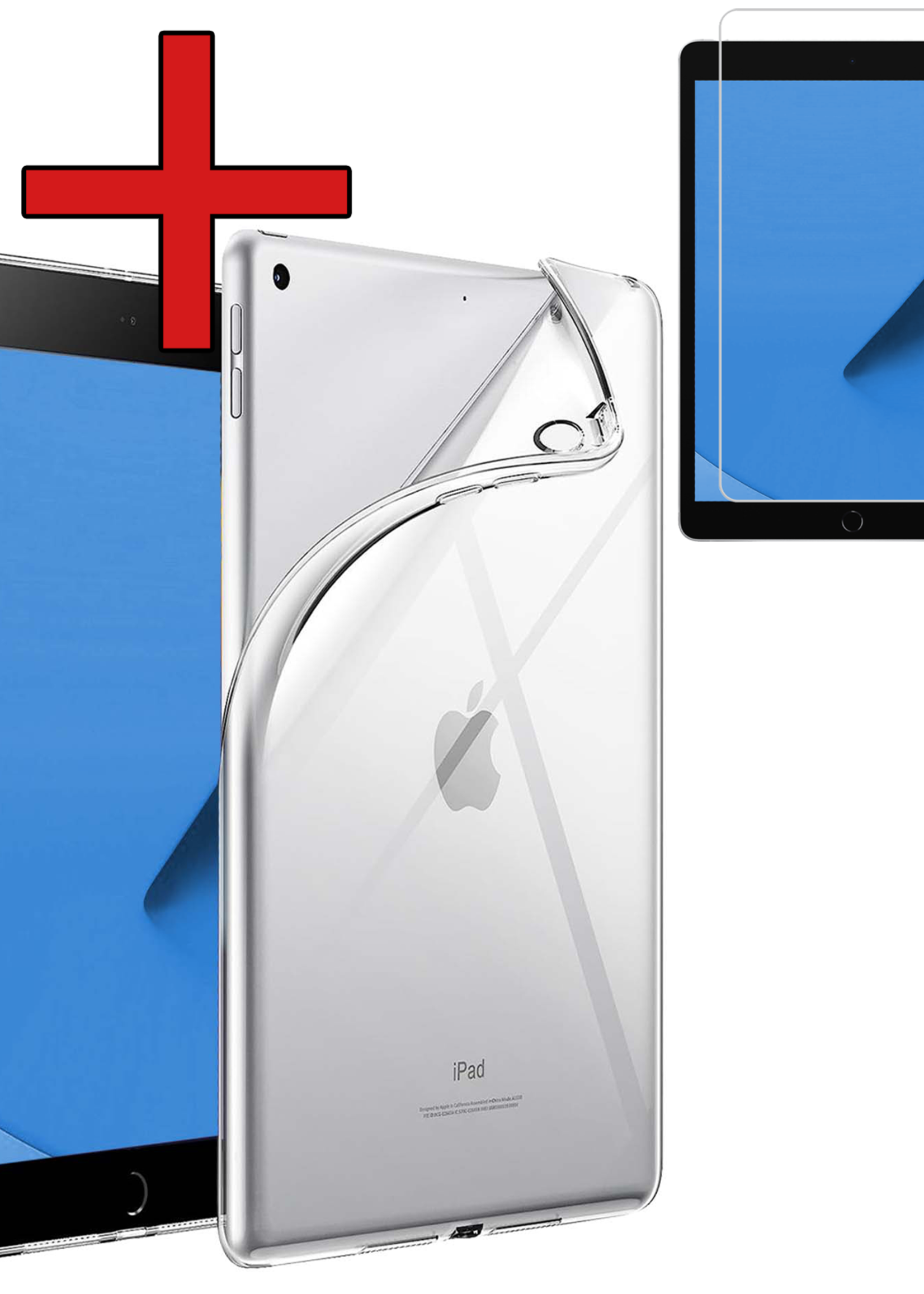 BTH Hoes Geschikt voor iPad 10.2 2021 Hoesje Siliconen Case Hoes Back Cover Met Screenprotector - Transparant
