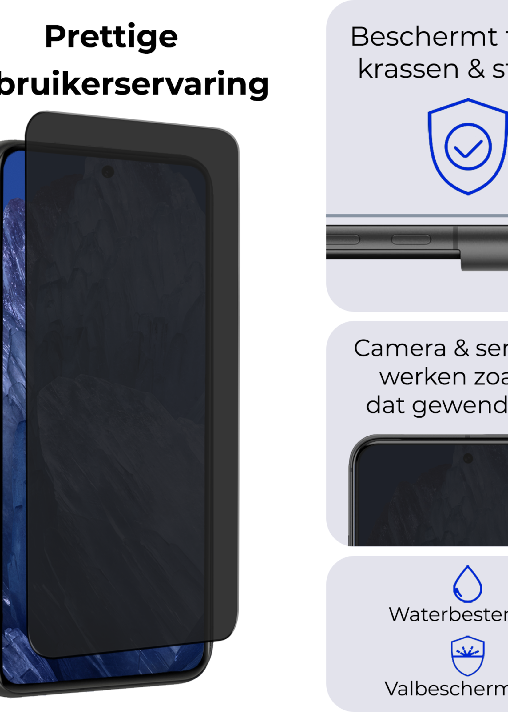 BTH Screenprotector Geschikt voor Google Pixel 8a Screenprotector Privacy Glas Gehard Full Cover - Screenprotector Geschikt voor Google Pixel 8a Screenprotector Privacy Tempered Glass