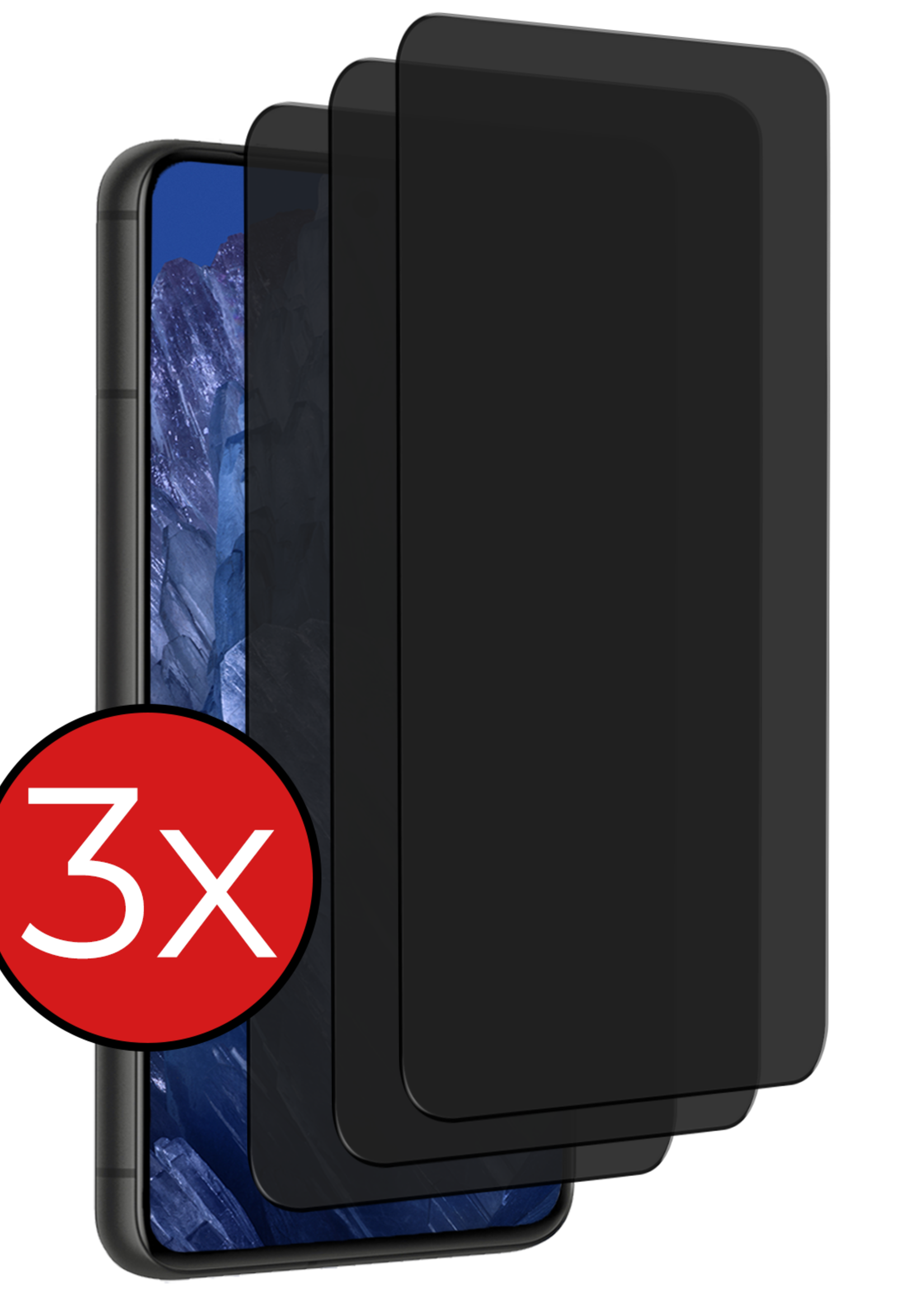 BTH Screenprotector Geschikt voor Google Pixel 8a Screenprotector Privacy Glas Gehard Full Cover - Screenprotector Geschikt voor Google Pixel 8a Screenprotector Privacy Tempered Glass - 3 PACK